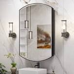 Arch Metal Framed Storage Medicine Cabinet With Beveled Mirror