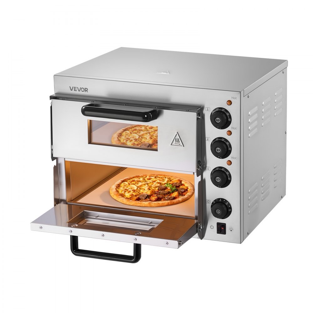 vevor commercial pizza oven countertop, 14-inch double deck layer, stainless steel electric pizza oven with stone and handle, multipurpose indoor pizza maker for restaurant home pretzels baked 4.1 