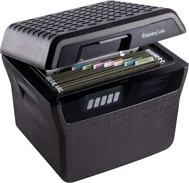 sentrysafe charcoal gray waterproof and fireproof safe, lock box with keypad for documents and hanging file folders, exterior: 14.1 x 16.6 x 13.8 inches, ?fhw40300
