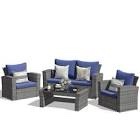 sunvivi 4-piece wicker patio conversation seating set with blue cushions (incomplete box 1 of 2) 