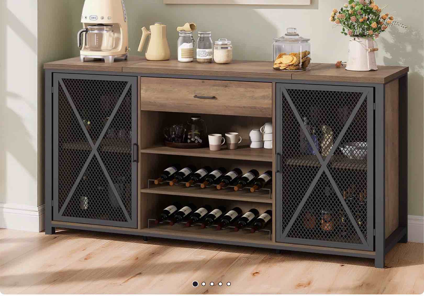 70.9'' bar cabinet with fridge space rustic oak black (incomplete box 2 ) 