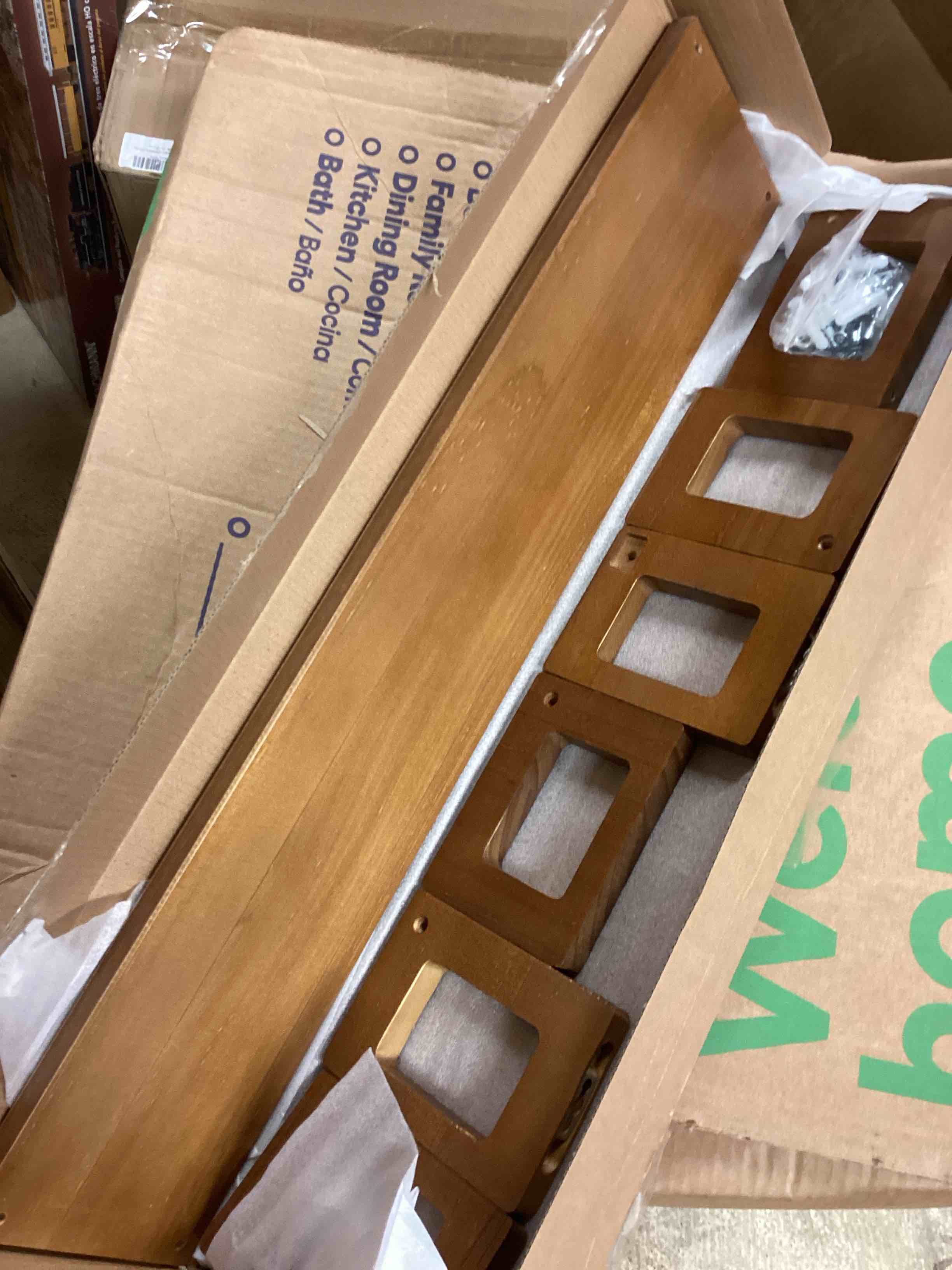 Condition photo showing As Is for Upgraded Thick Floating Shelves - 24 Inch Multi-Use Wall-Mounted Bookshelves for Kids and Nursery, Ideal for Books, Toy, Spice Rack, Decor - Walnut Brown Walnut Brown 23.60 Inch