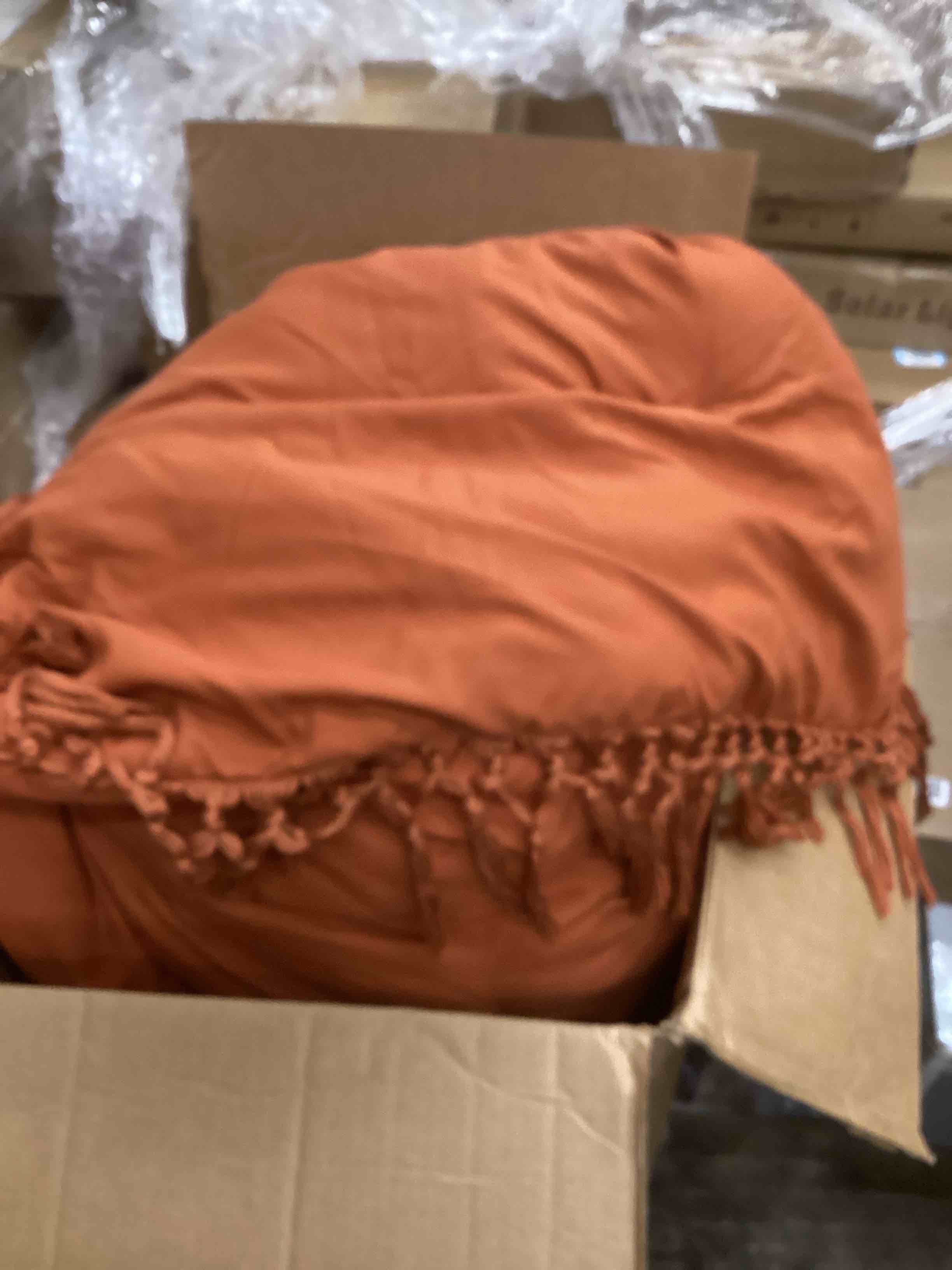 Condition photo showing As Is for Andency Queen Comforter Set Burnt Orange, 3 Pieces Boho Terracotta Fall Tassel Lightweight Bedding Comforter Sets, All Season Rust Soft Bed Set (90x90In Comforter & 2 Pillowcases)