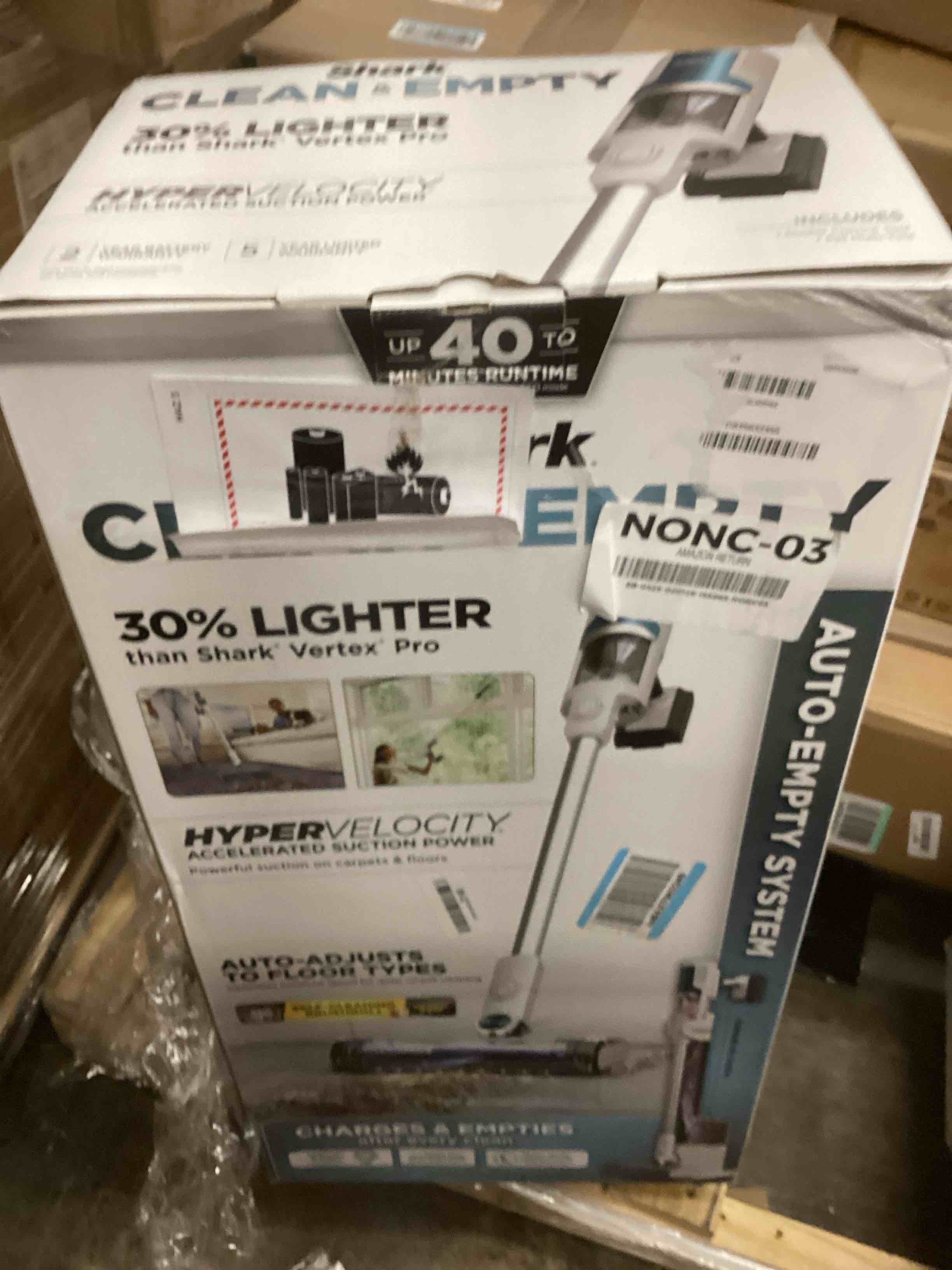 Condition photo showing As Is for Shark Clean & Empty Cordless Stick Vacuum – Lightweight Cordless with HEPA Filter, Portable, Rechargeable, Auto-Empty System, Stick Vacuum for Pet Hair, Carpets & Hardfloor, White, BU3521 Clean & Empty (Basic)