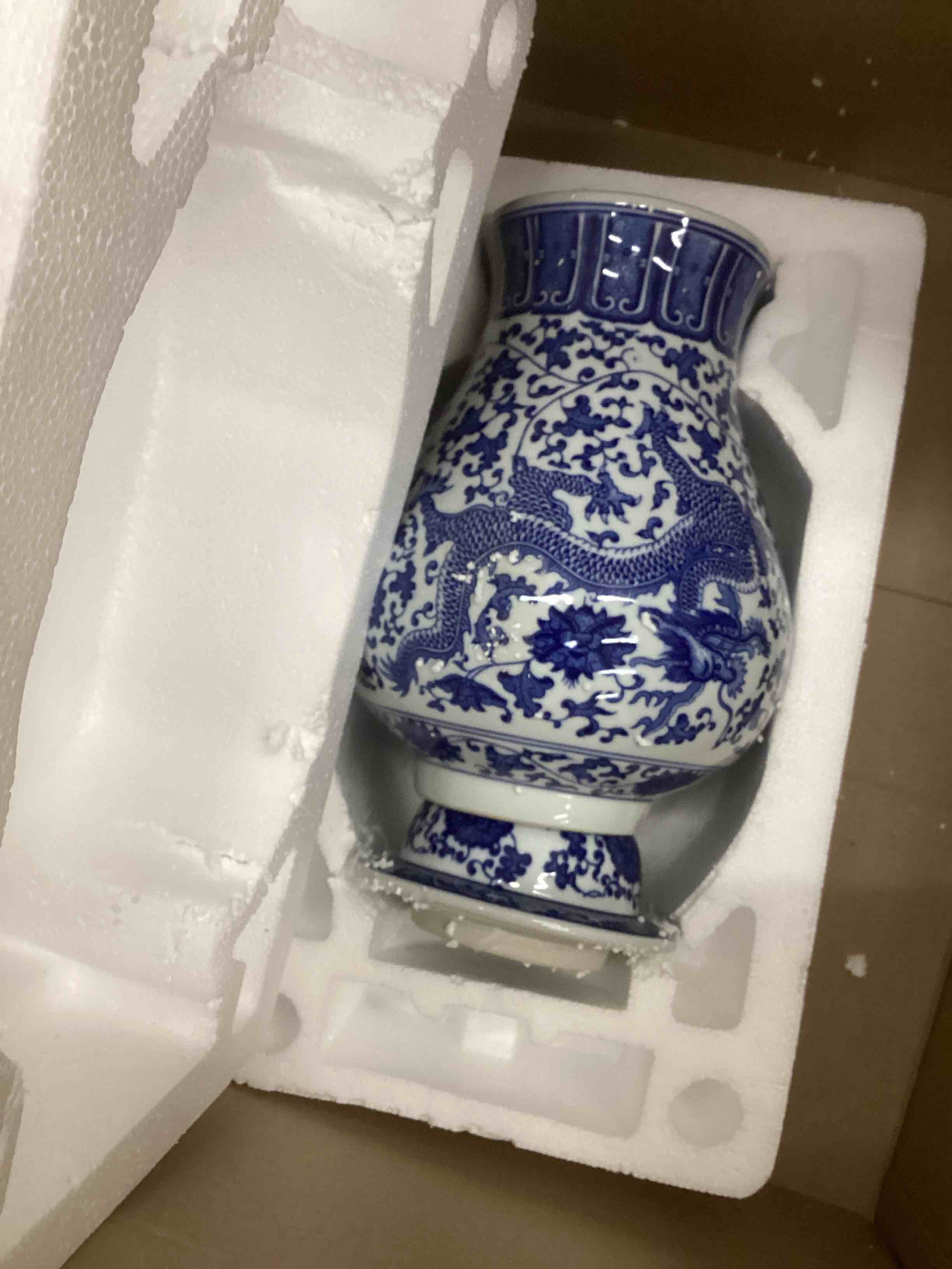 Condition photo showing New/Like New for 13.8” Classic Blue and White Porcelain Vase,Jingdezhen Art Decor Big Vase,China Handmade Ceramic Flower Bottle -JiangjunGuan