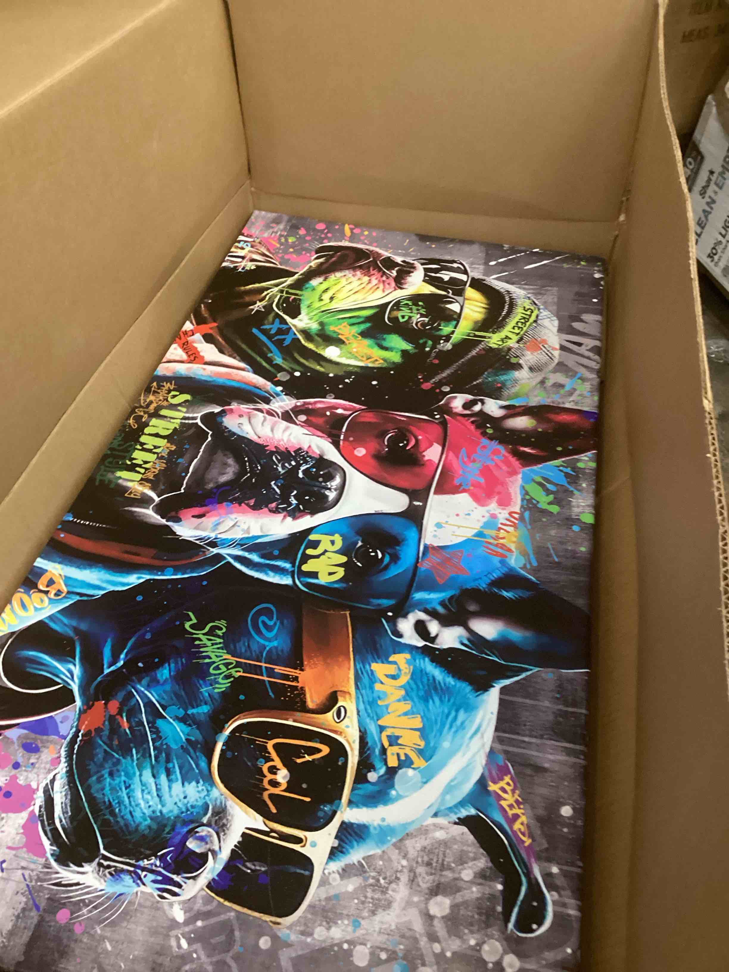 Condition photo showing New/Like New for Zoyotago Large Canvas Wall Art for Bedroom Living Room Funny Graffiti Dog Picture Cool Dog Canvas Wall Art Ready to Hang Size 20x40