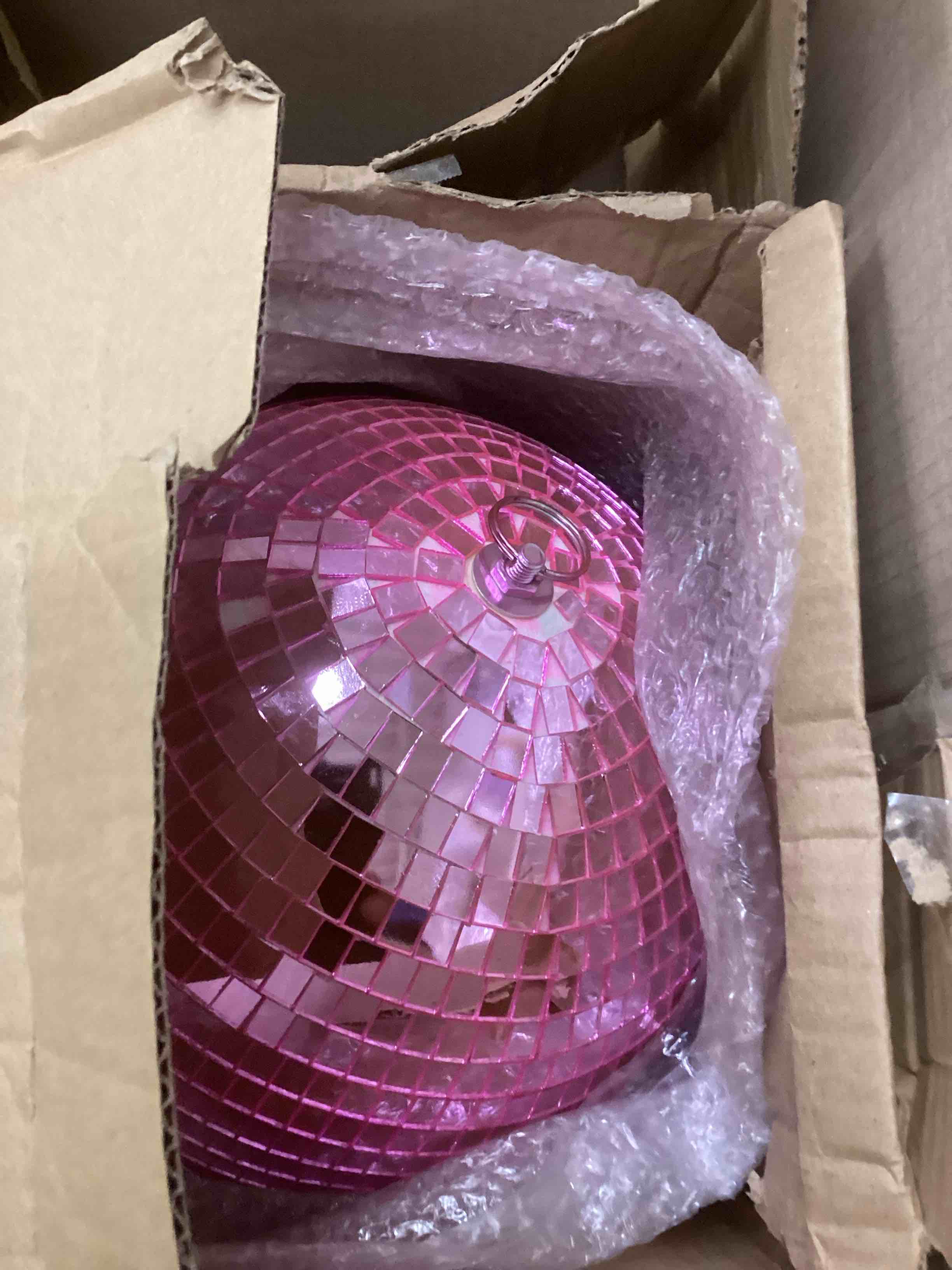 Condition photo showing Good Condition for Mirror Ball, MUZTOP 10 Inch Disco Ball with Hanging Ring, Light Mirror Ball for Disco Parties DJ Stage Wedding Christmas Home Decor, Pink 10 Inch Pink