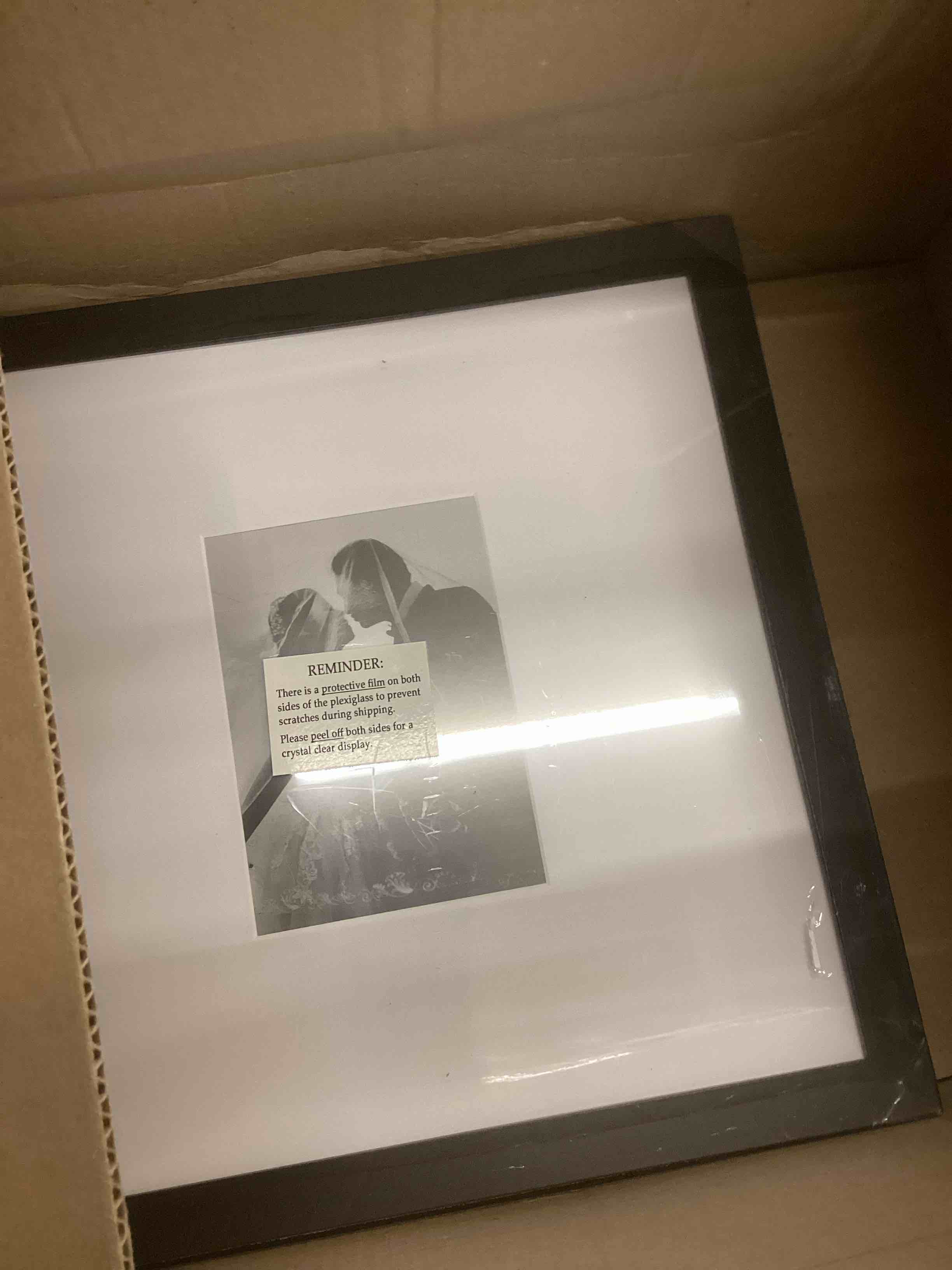 Condition photo showing New/Like New for Frame Amo 13x13 Black Solid Wood Picture Frame, White Mat for 10x10 Image, Tempered Glass Front, 1.5 inch Wide, 1 inch Thick, High-End, Heavy-Duty, Gallery Grade & Acid-Free Black 13x13