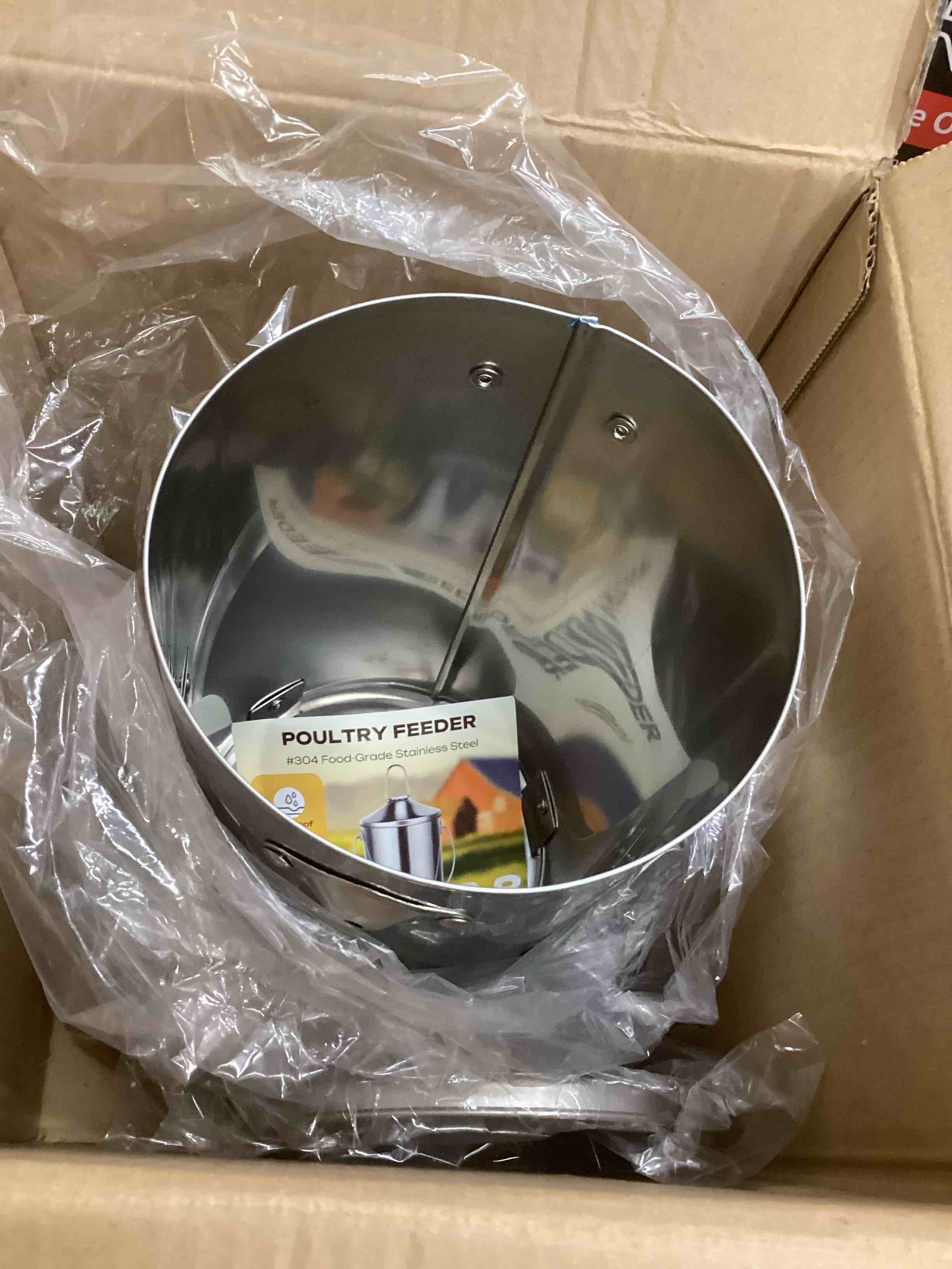 Condition photo showing New/Like New for Chicken Feeder - 304 Stainless Steel 8.8 lb Rust-Proof No Waste Poultry Feeder for Outdoor Coops, Chickens, Ducks & Small Farms