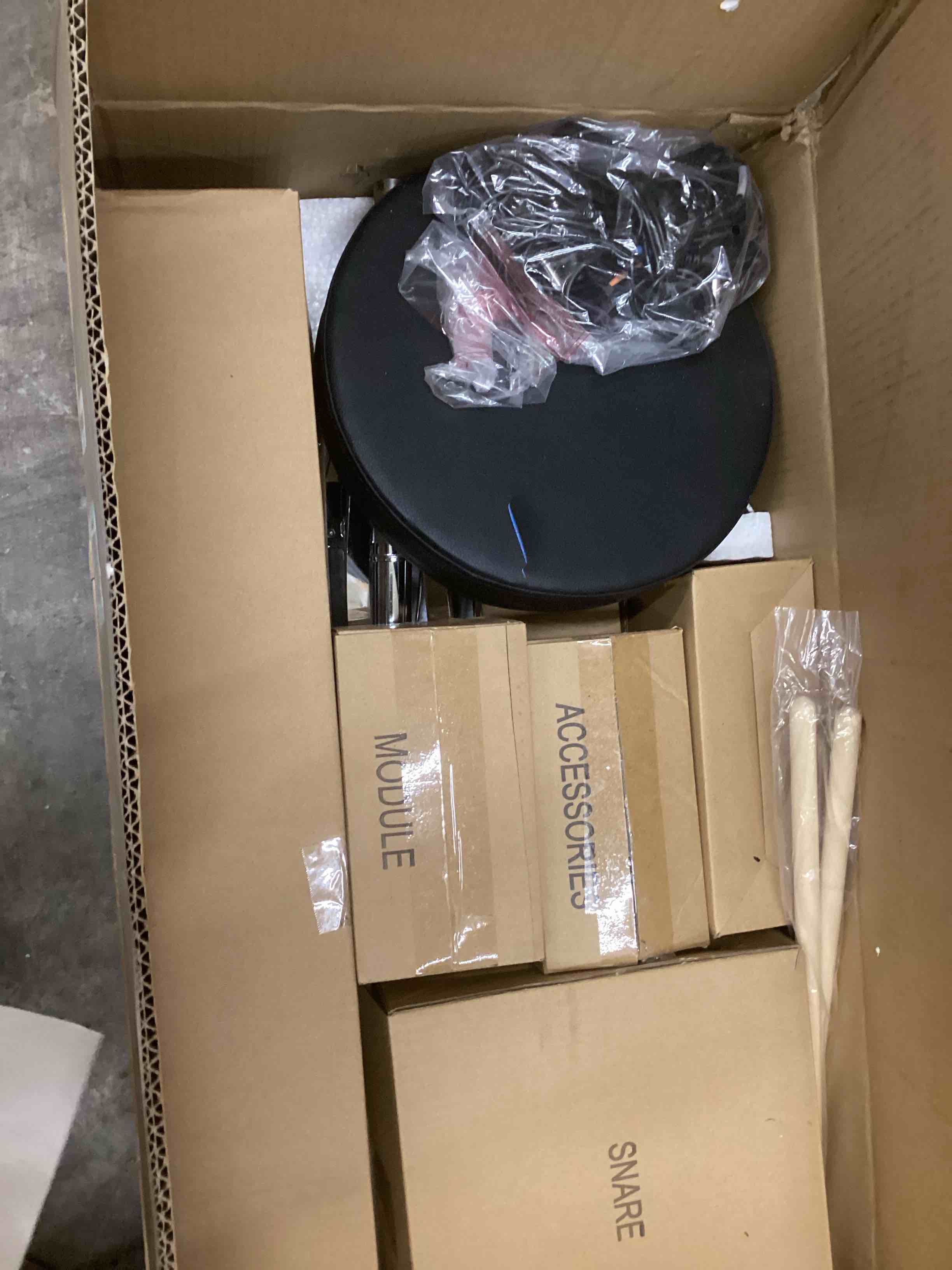 Condition photo showing Good Condition for AODSK Electric Drum Set for Beginner with 150 Sounds,4 Quiet Drum Pads,2 Pedal,Throne,Sticks,Electronic Drum with Headphone,AED-400 UAED-400 (one seat is broken)