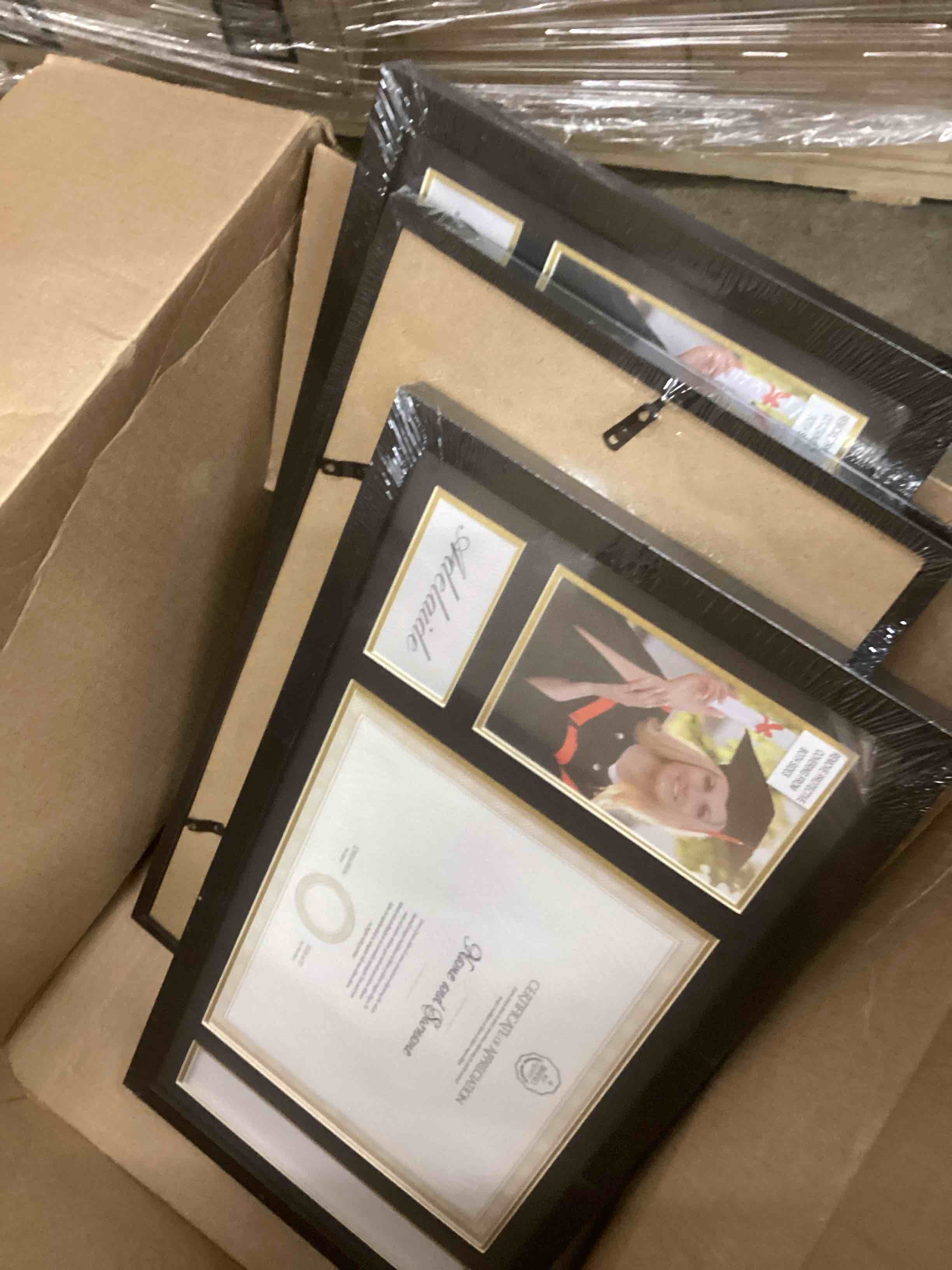 Condition photo showing New/Like New for Lavezee Single 10x20 Diploma Frame with Tassel Holder for 8.5x11 Certificate and 4x6 Photo, Black Over Gold Double Mat with PS Front for Wall, 1 Pack, Graduation Shadow Frame Gifts Black-Multi Frame