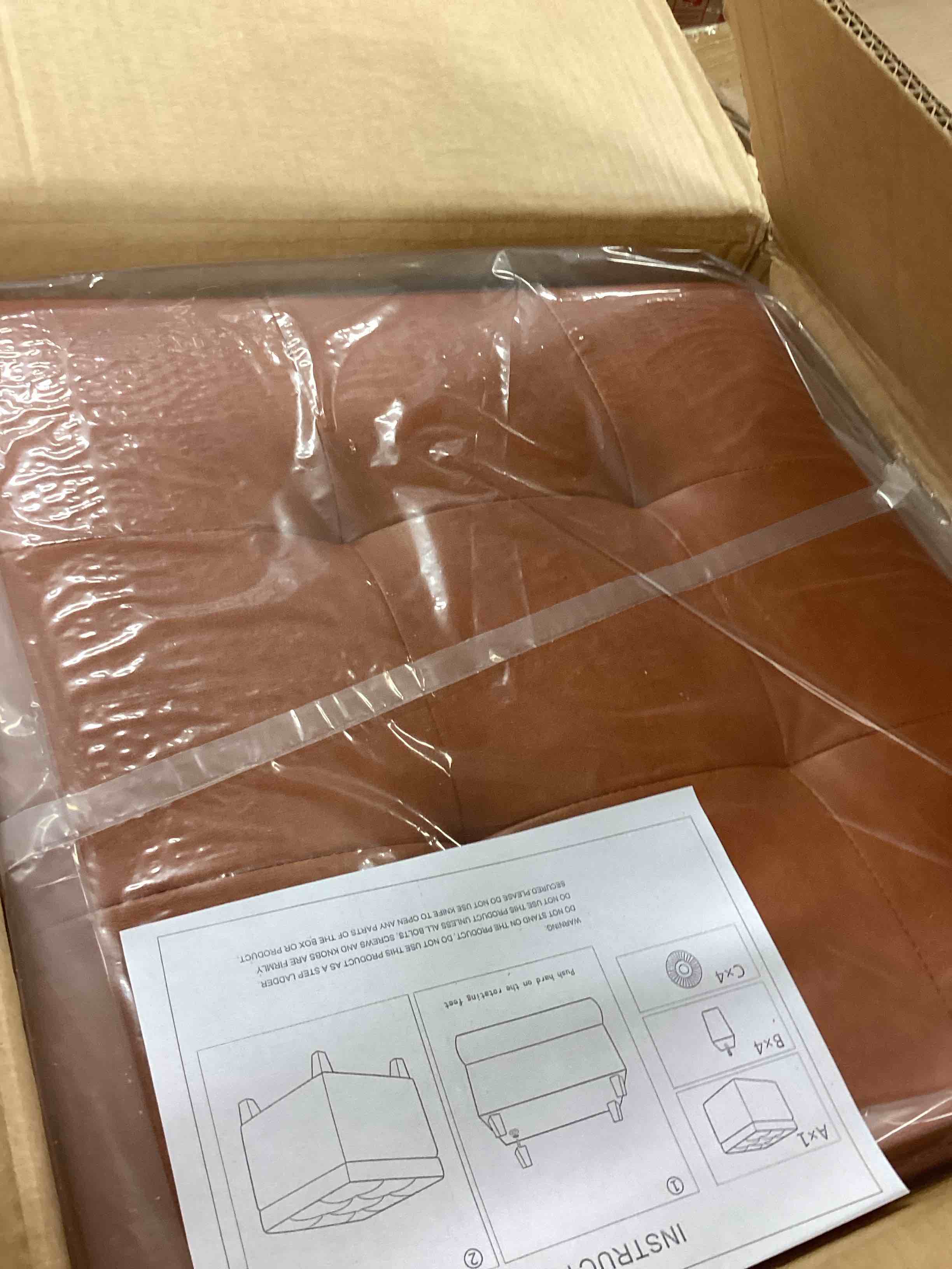 Condition photo showing New/Like New for Adeco Bonded Leather Square Tufted Cubic Cube Storage Ottomans Dark Orange Faux Leather, Leather Modern & Contemporary Storage Cube Fabric