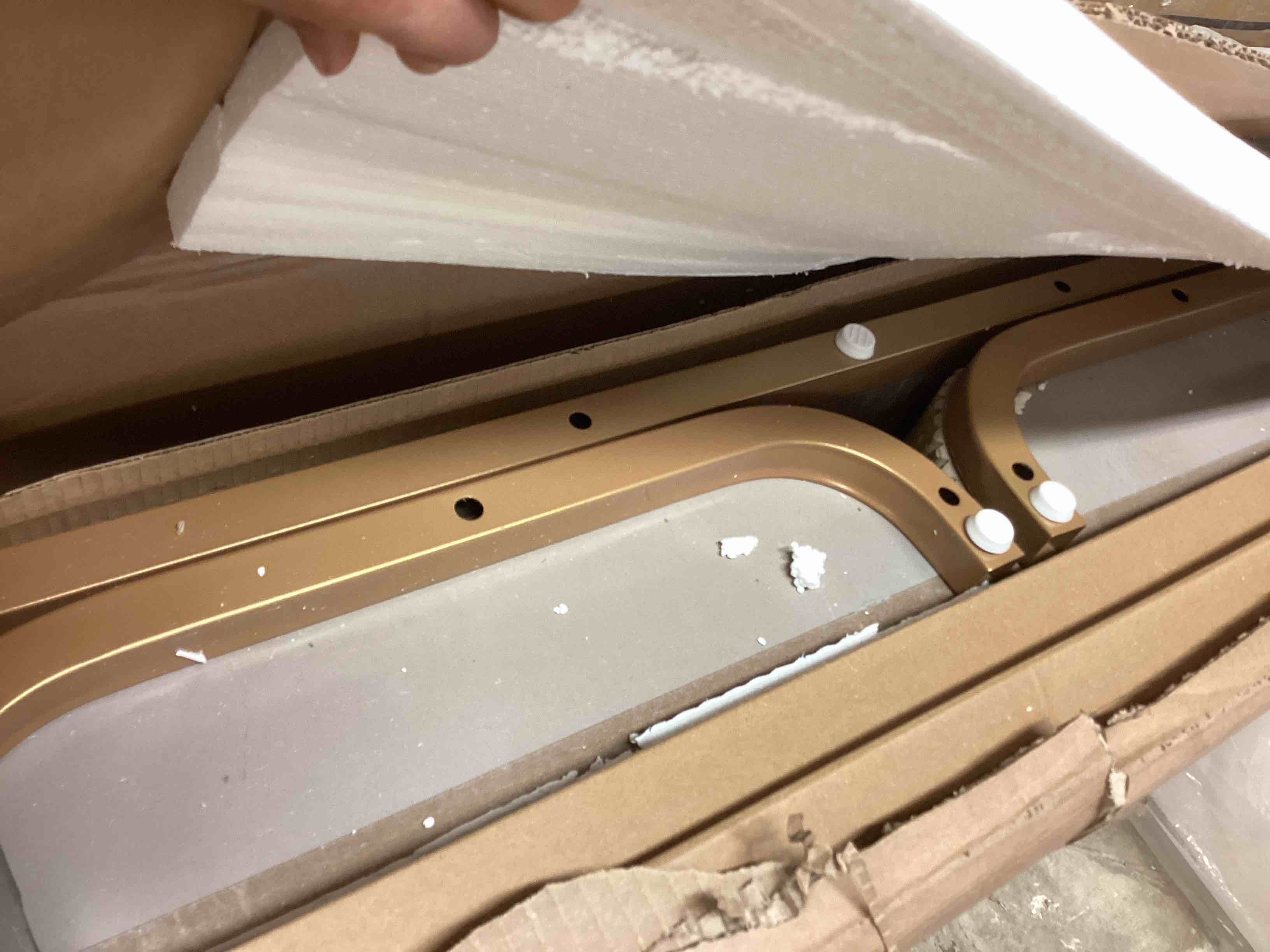 Condition photo showing As Is for Freyda 7-Piece Mid-Century Modern Dining Set With Pillar Table Base And Upholstered Chairs (incomplete box 2 of 2 only table ) 