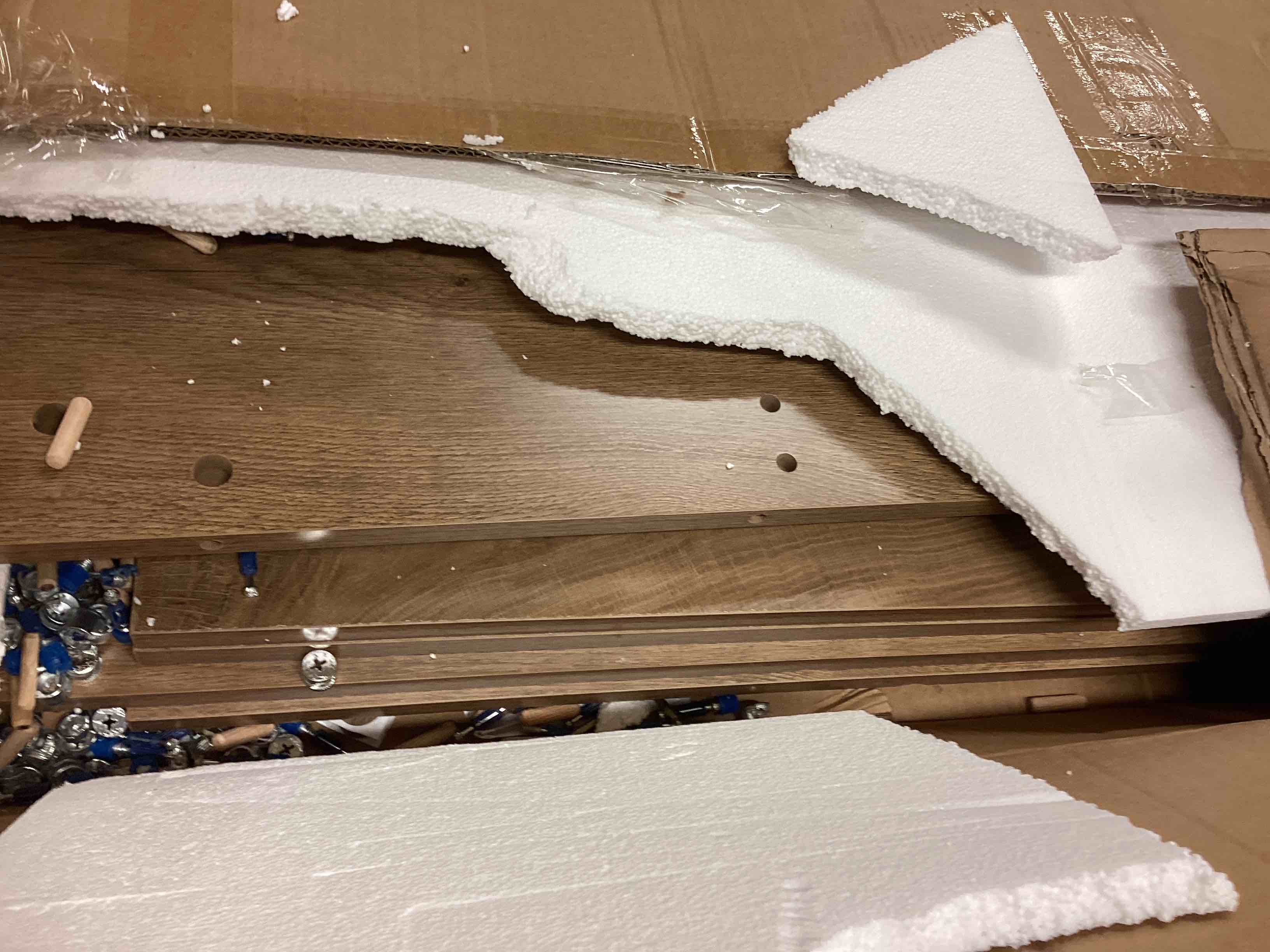 Condition photo showing As Is for  L-Shaped Executive Desk, 63" Office Desk With Storage Cabinet And 2-Tier Shelf (incomplete box A only ) 