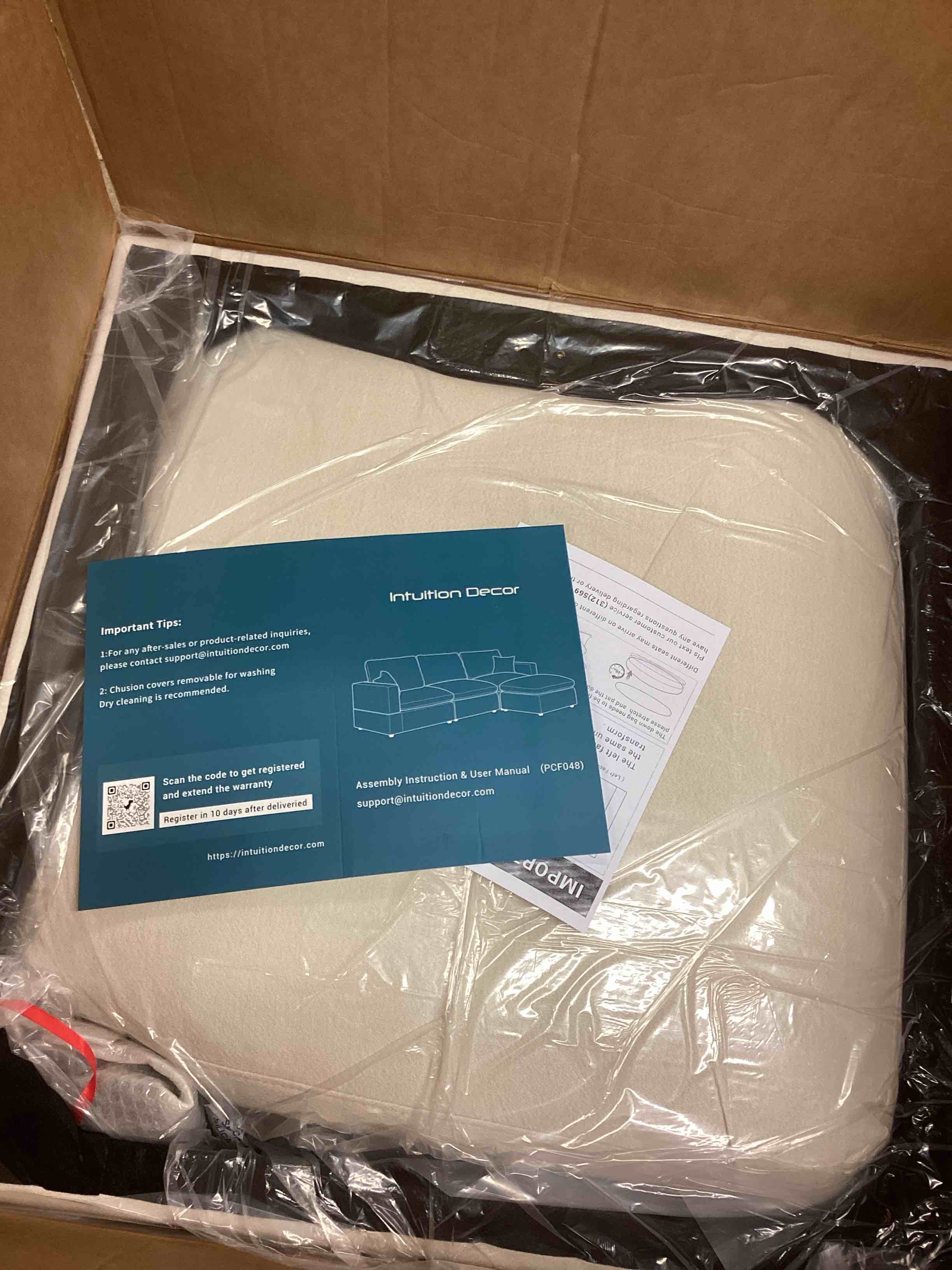 Condition photo showing New/Like New for Cloud Modular Sectional Sofa,95.4" L Shape 3 Seaters with Chaise Down Filled Comfort Sofa Detachable Couch Cushion Covers for Living Room,Cream White (incomplete box 2 of 2 only ) 