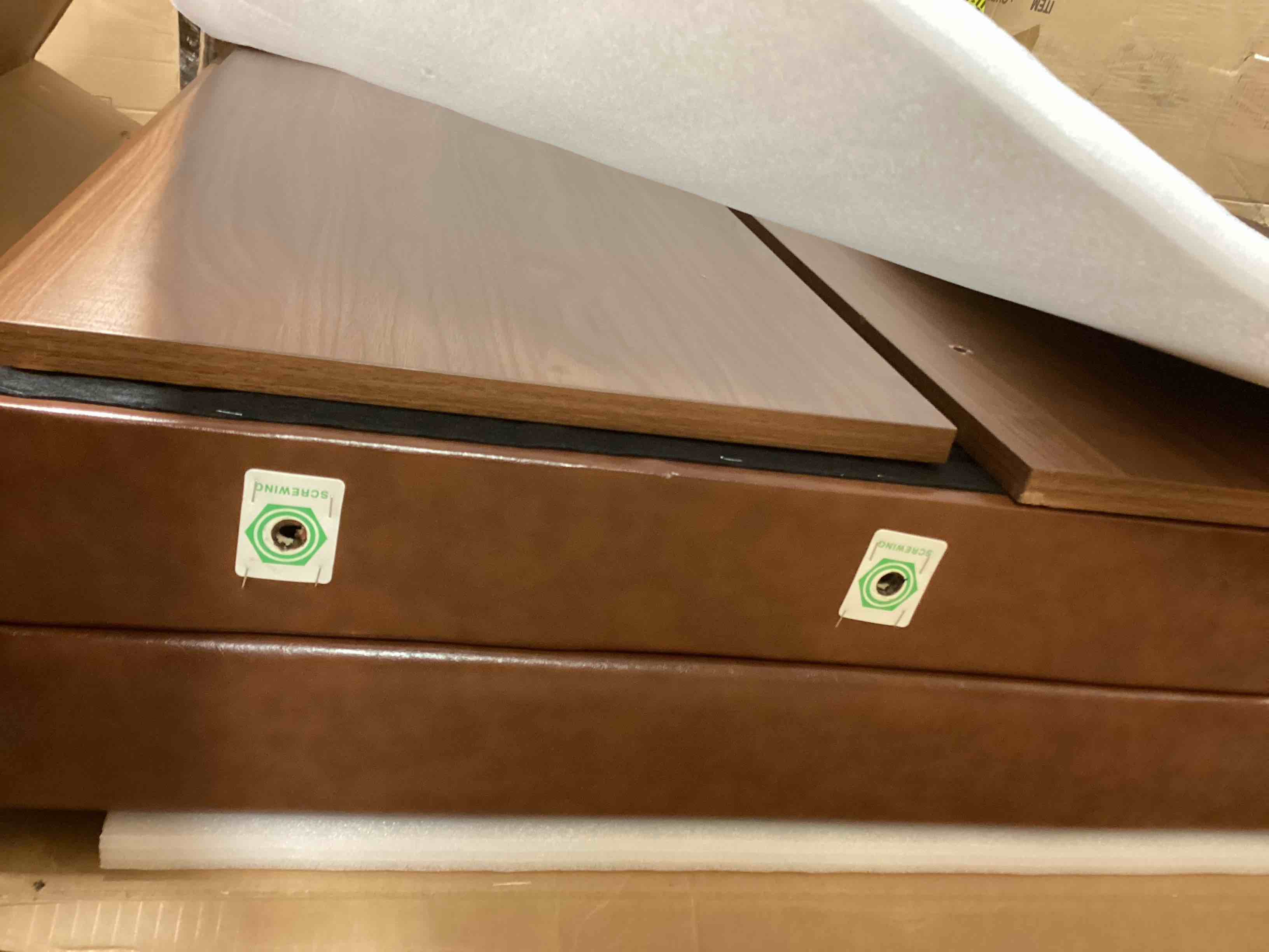 Condition photo showing Good Condition for 111.81 Inch 4 Seater Pu Leather Sofa With Removable Cushions 3 Throw Pillows Solid Wood Frame High Density Sponge Living Room Couch (incomplete only 1 box) 