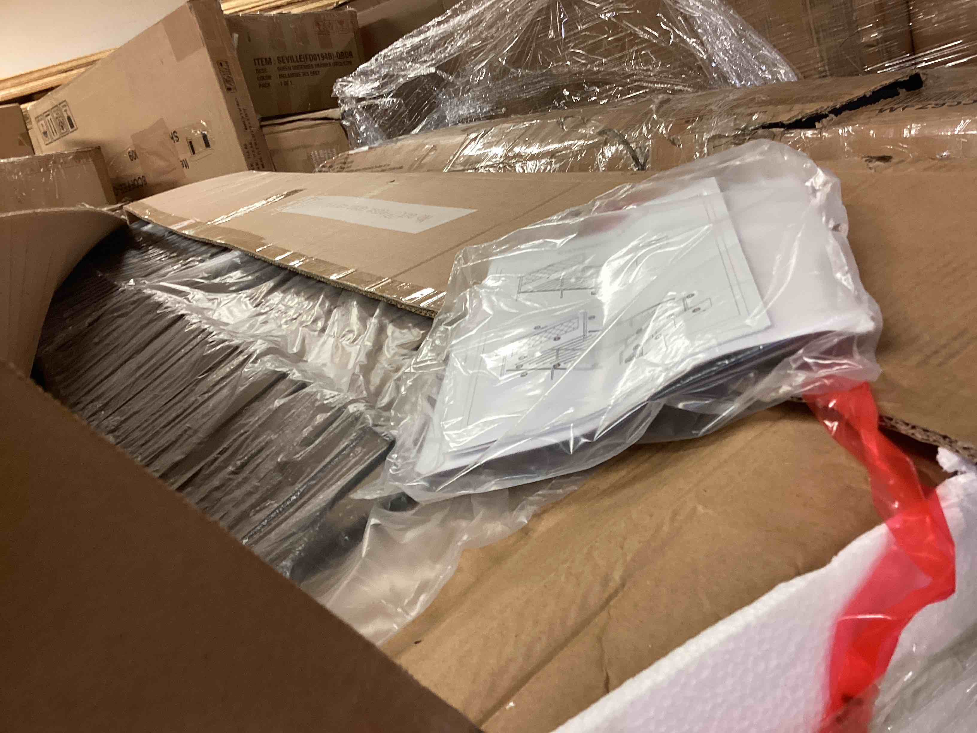 Condition photo showing Good Condition for  Queen Bed Frame with 2 Storage Drawers, Upholstered Headboard Button Tufted Bed Frame with Charging Station, No Box Spring Needed, Noise-Free, All Metal Structure,