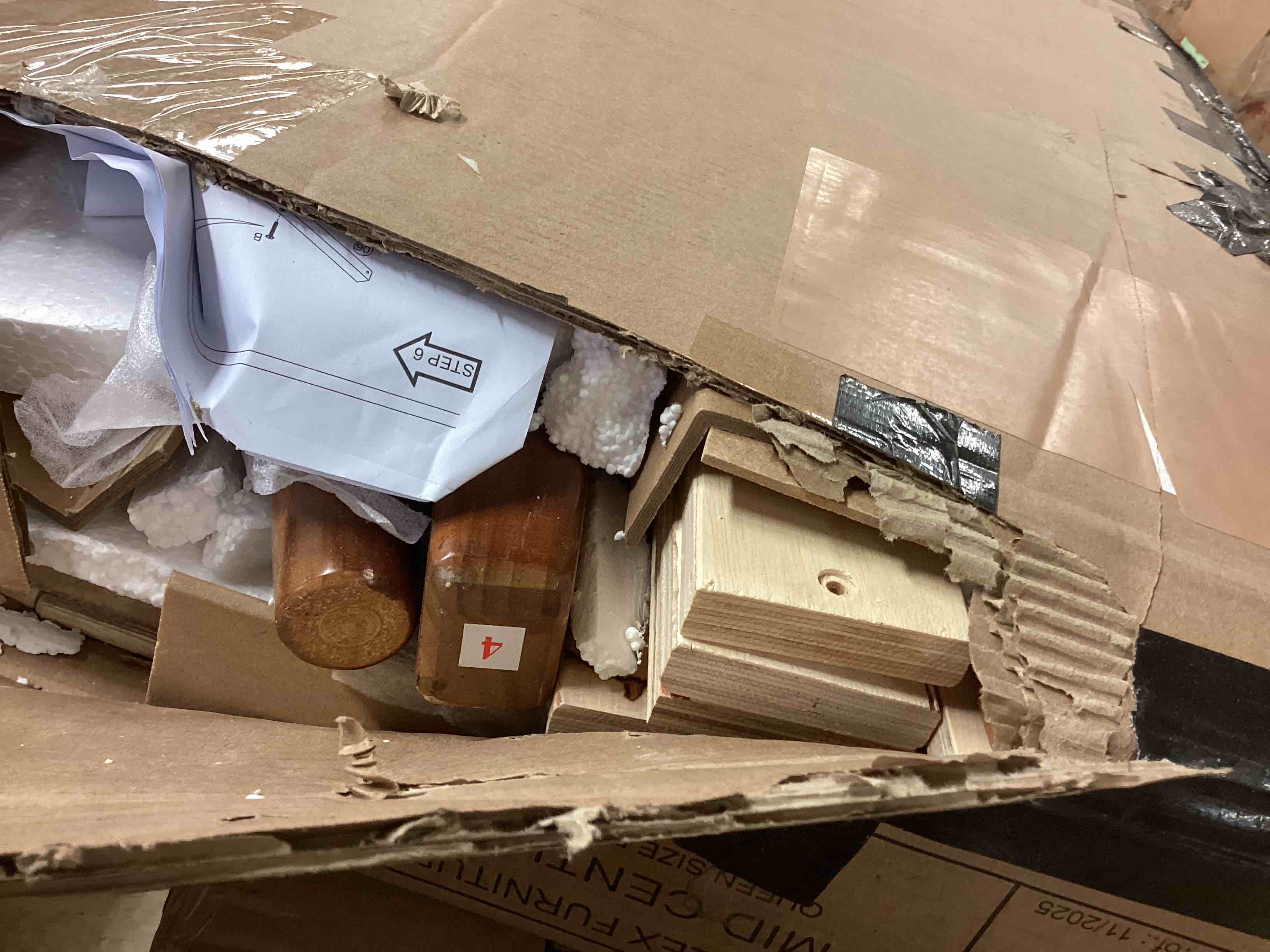 Condition photo showing As Is for Camaflexi Mid-Century Castanho, Queen Size, Panel Headboard, Platform Bed (incomplete box 1 of 2 only) 