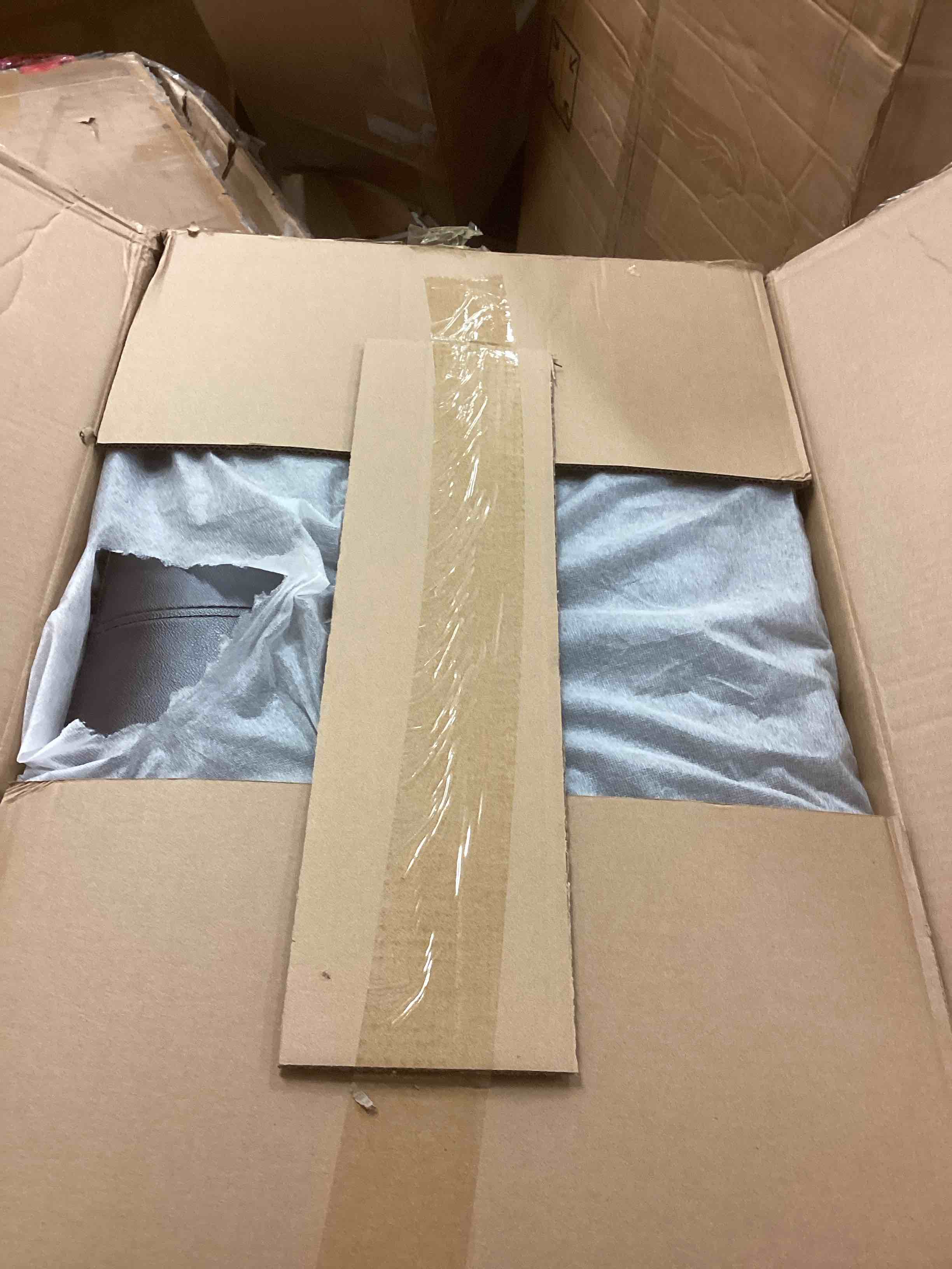 Condition photo showing New/Like New for Storage Ottoman Bench, 28.5" Rectangle Faux Leather Foot Rest Stool with Nailhead Trim, Upholstered Ottoman for Living Room, Bedroom & End of Bed, Brown