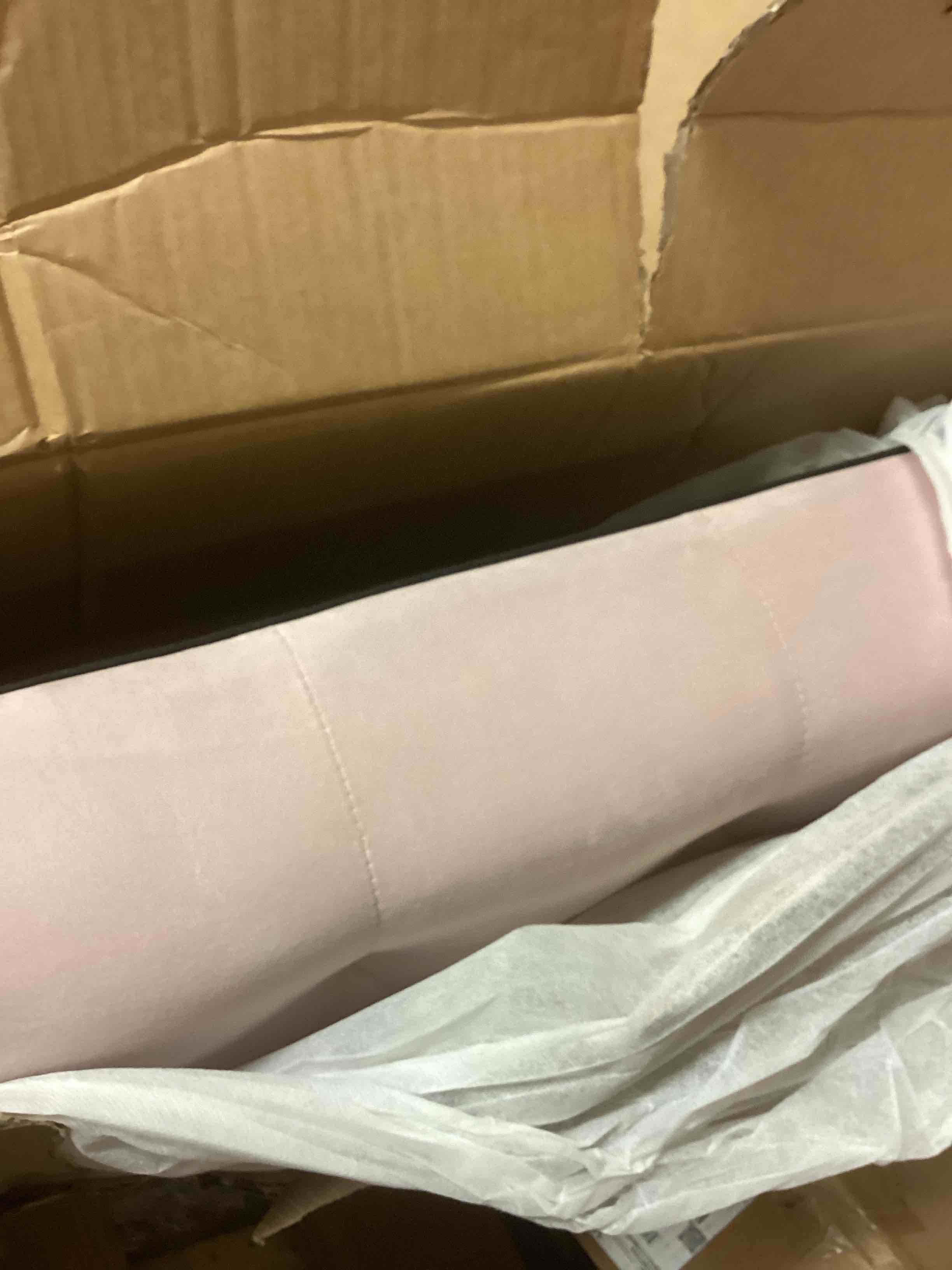 Condition photo showing New/Like New for Upholstered Sofa ,pink (incomplete one box only)