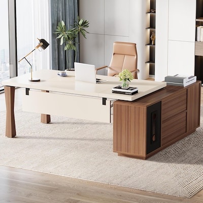 Tribesigns 78.7 inches Executive Desk L Shaped Desk with Cabinet Large Office Table ( incomplete one box only)