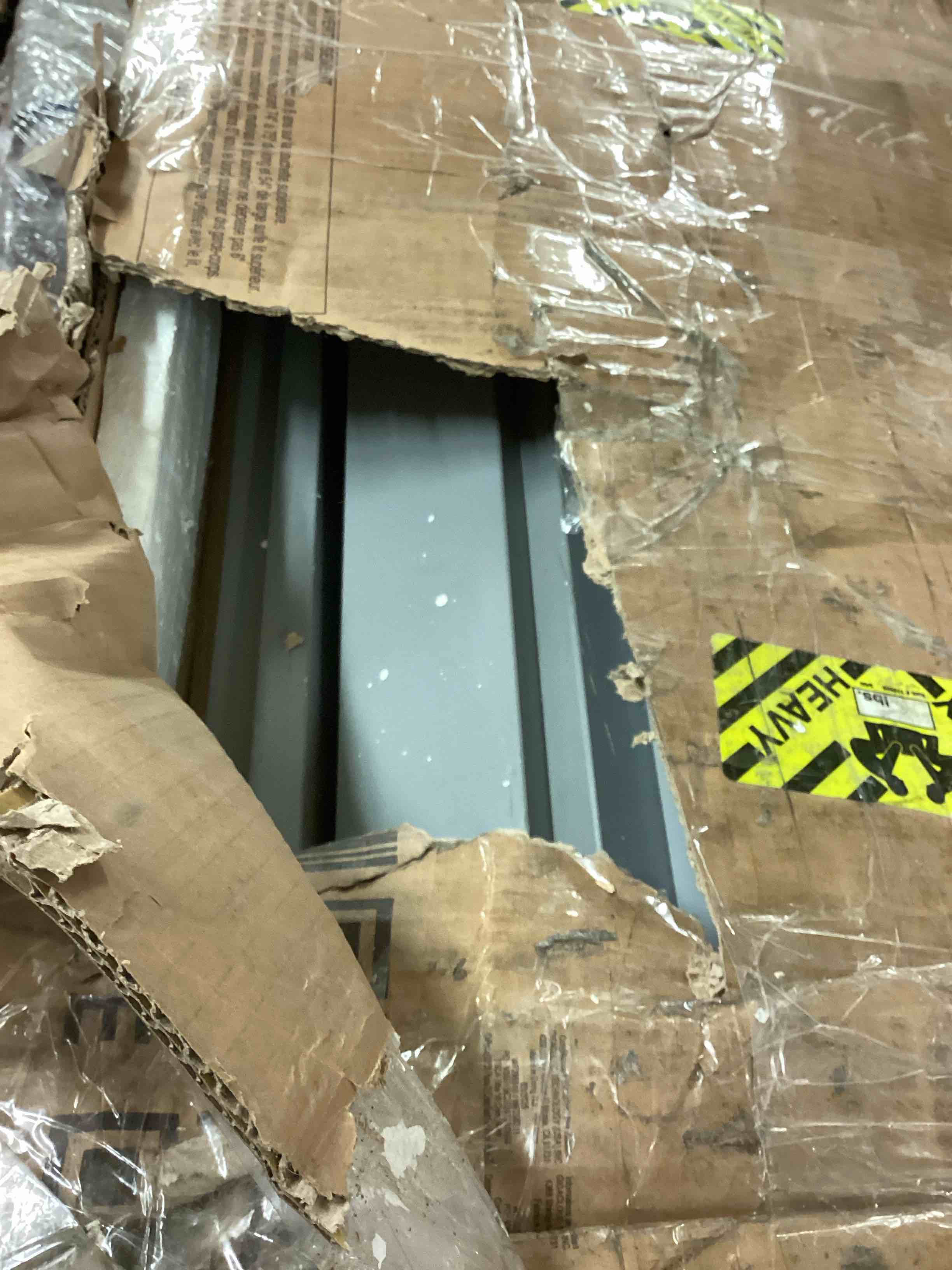 Condition photo showing As Is for FULL SIZE LOFT BED WITH DESK AND SHELVES,TWO BUILT-IN DRAWERS GRAY (incomplete 1 box)