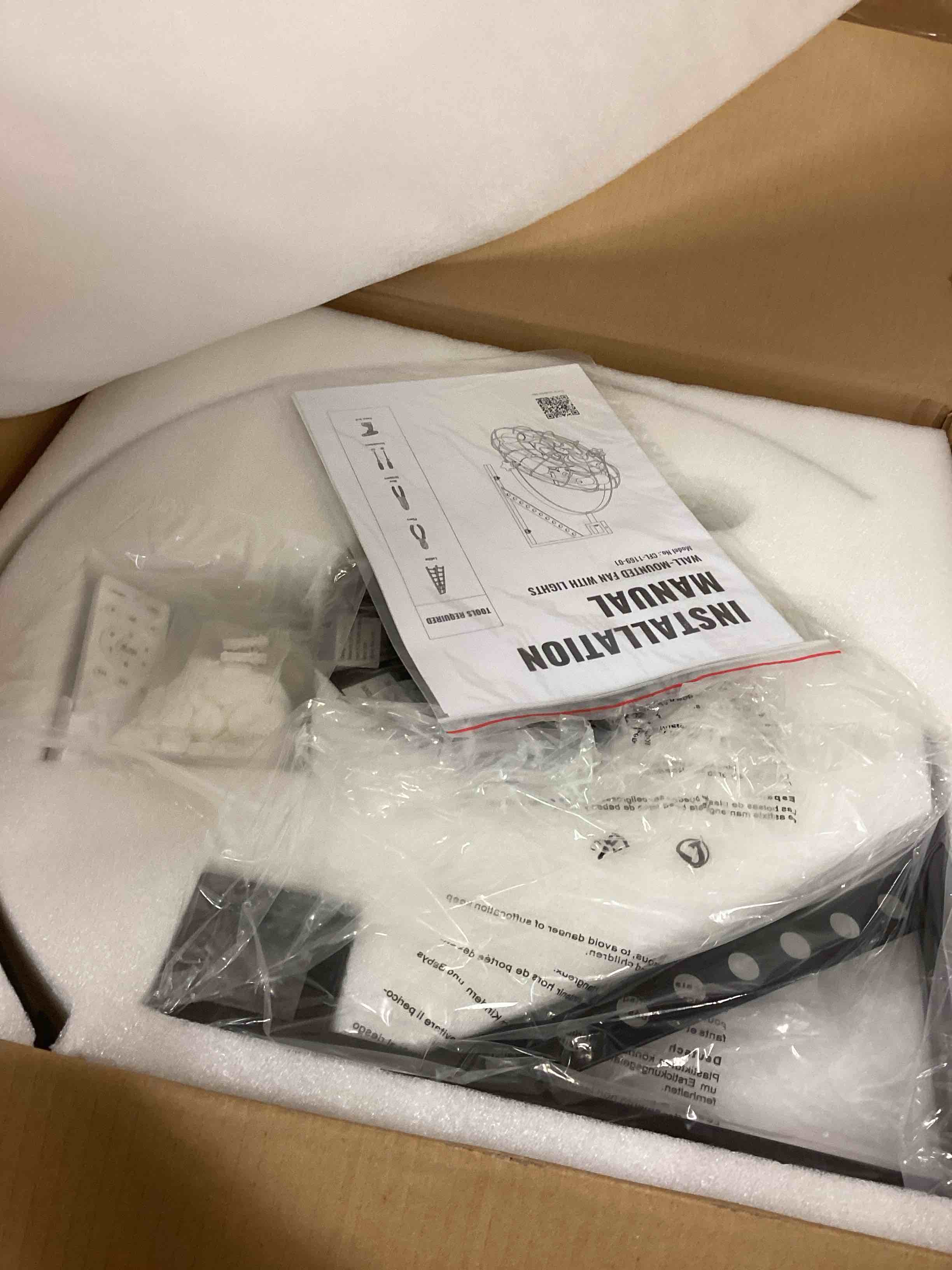 Condition photo showing Good Condition for Wall Mount Fan with Remote?6-Speed Ultra-Quiet (35dB) 360° Manual-Adjustable Fan, Plug-in Ceiling/Wall Dual Mount for Bedroom/Garage/Workshop