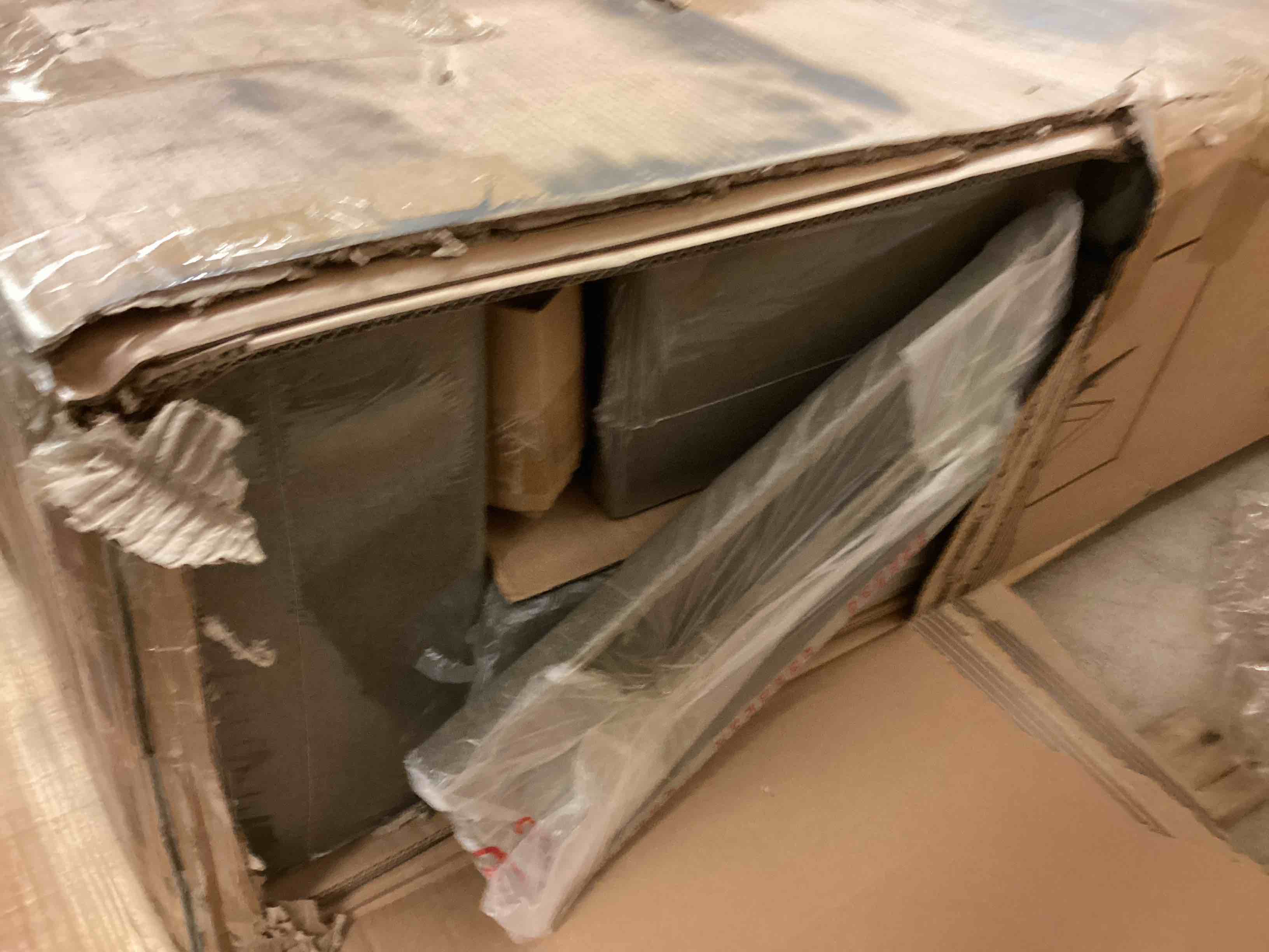 Condition photo showing New/Like New for Queen Size Upholstered Platform Bed Frame with Lift up Storage, Velvet Headboard & Built-in Nightstands, No Box Spring Needed, Brown (incomplete only box 1 of 2 ) 