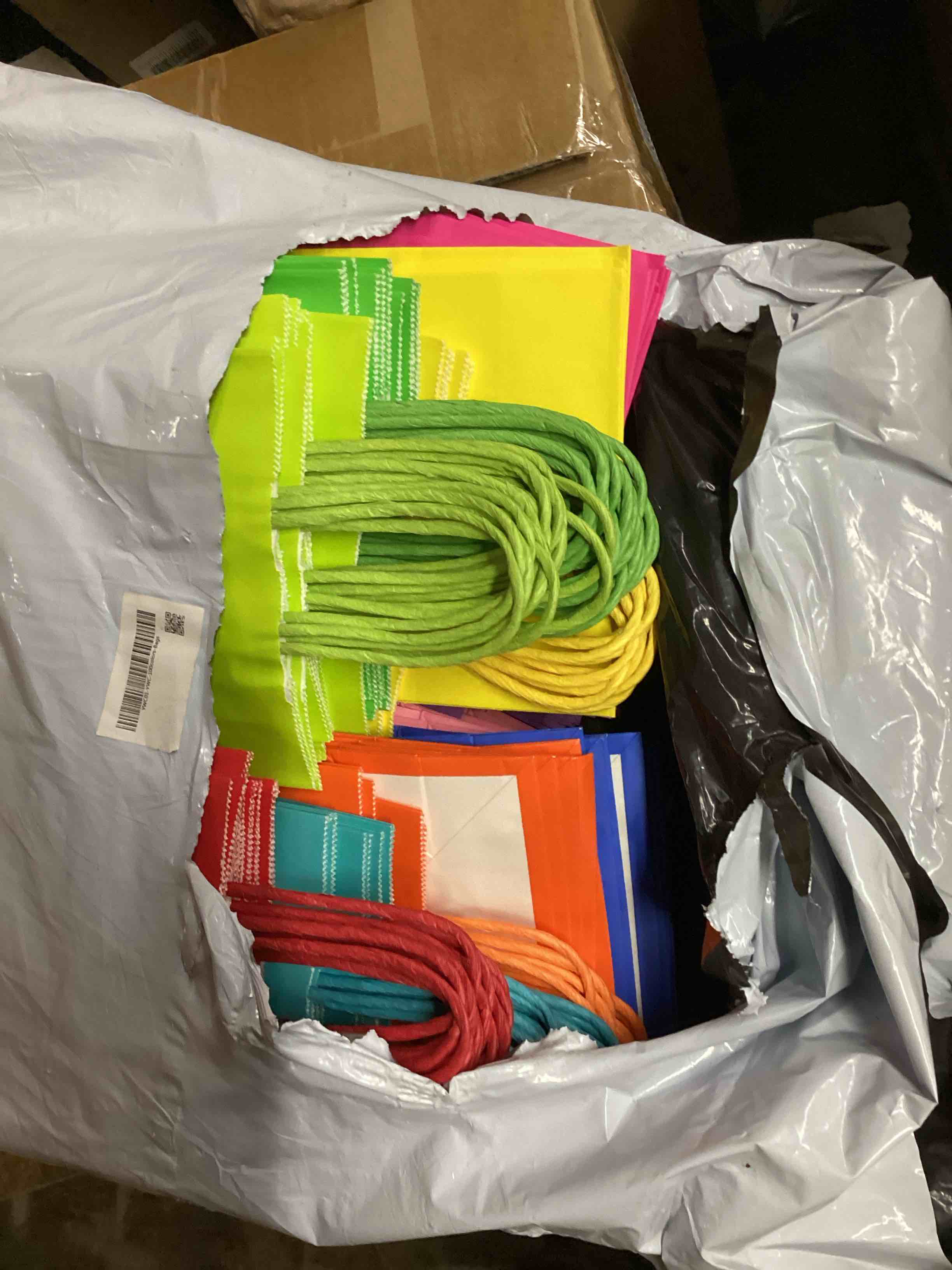 Condition photo showing Good Condition for 100 PCS Small Gift Bags with Handles, 5.91"x3.15"x8.27" Party Favor Bags, 12 Colored Goodie Bags for Birthday Party, Kraft Paper Gift Bags Bulk for Wedding, Baby Shower, Celebrations, Party Supplies
