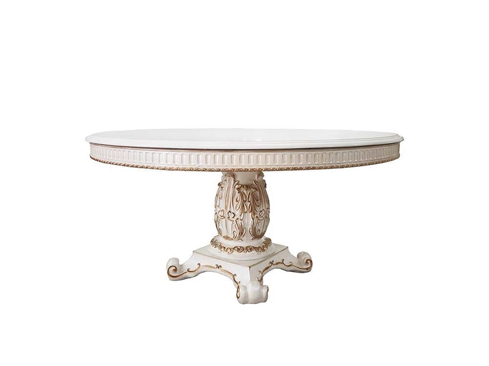 acme furniture vendome 60" dining table w/ pedestal in antique pearl (incomplete top only)