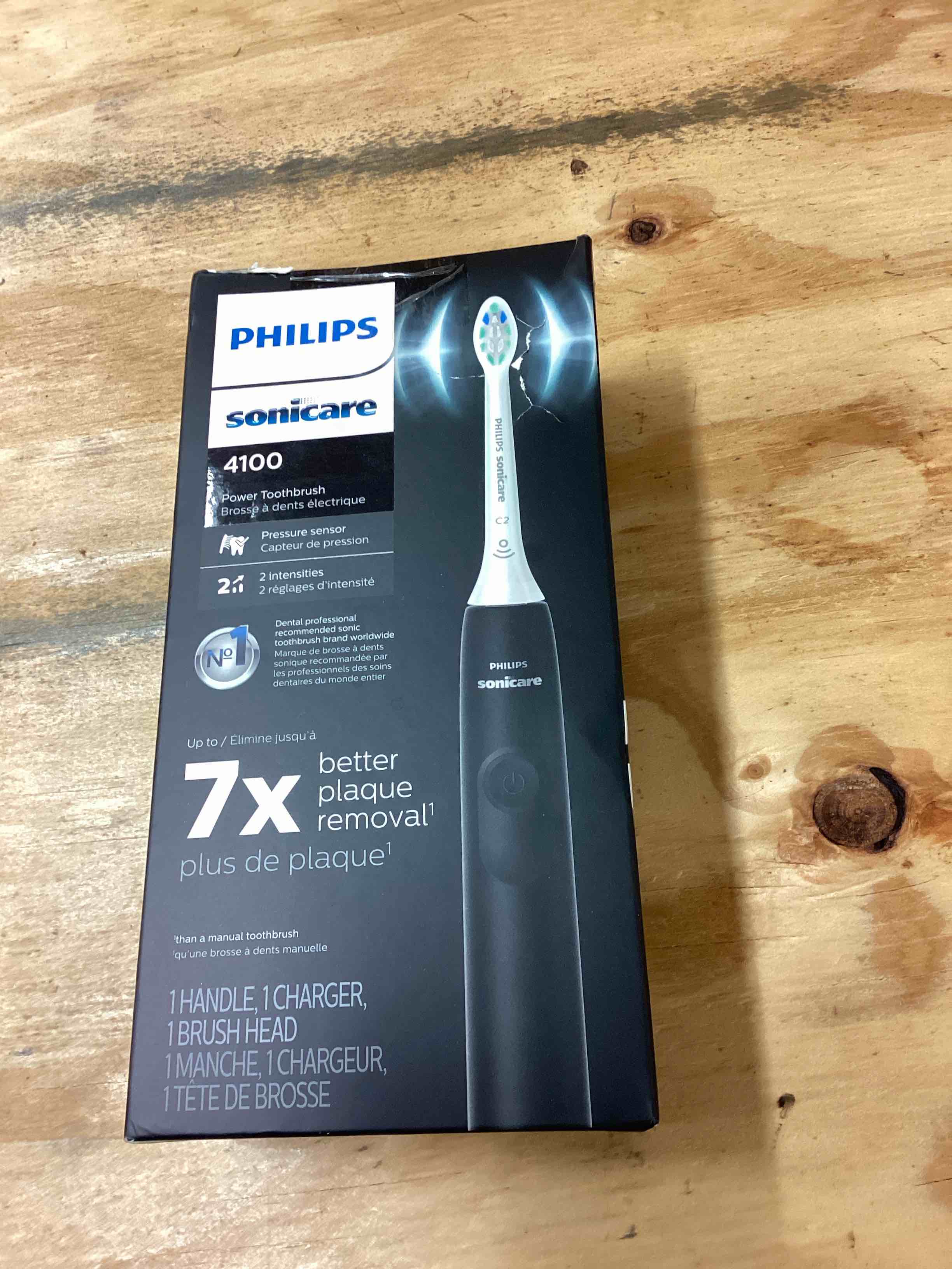 Condition photo showing Good Condition for Philips Sonicare 4100 Series Electric Toothbrush - Sonic Toothbrush with Advanced Sonic Technology, Pressure Sensor, Two Intensity Settings, Smartimer & Quadpacer, Black, Model HX3681/24 1 Count (Pack of 1) Black