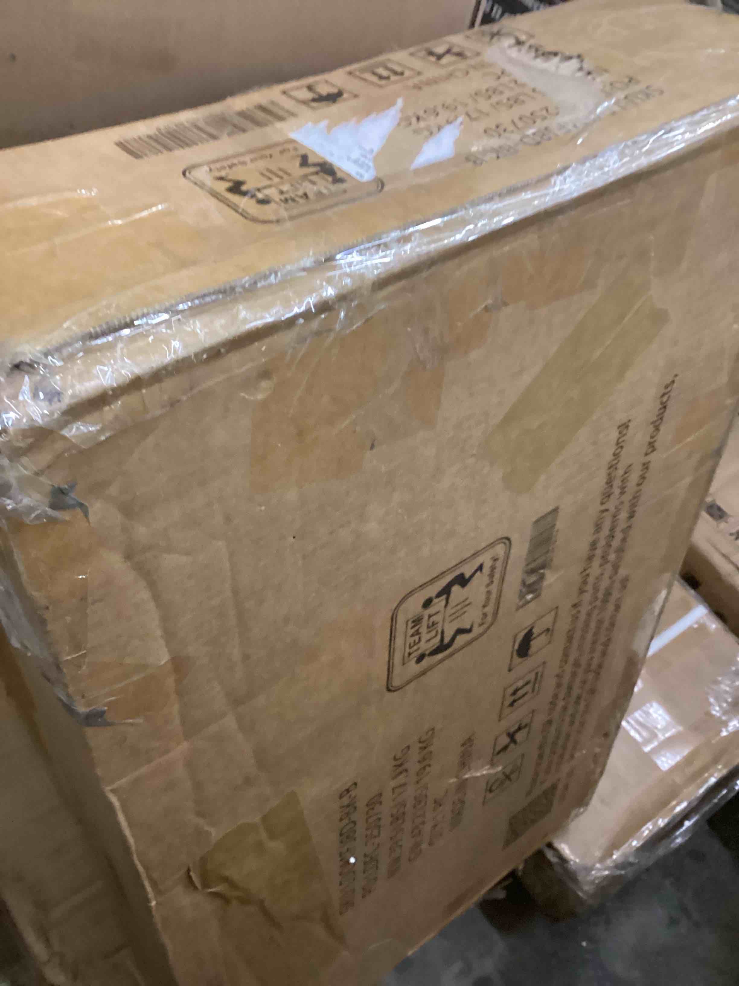 Condition photo showing Good Condition for Modern 8 Drawers Dresser for Bedroom, 55" Wide Dressers & Chest of Drawers w/Curved Profile Design, Wood Mid Century Storage Dressers Organizer for Bedroom, Living Room, Black (incomplete one box only)