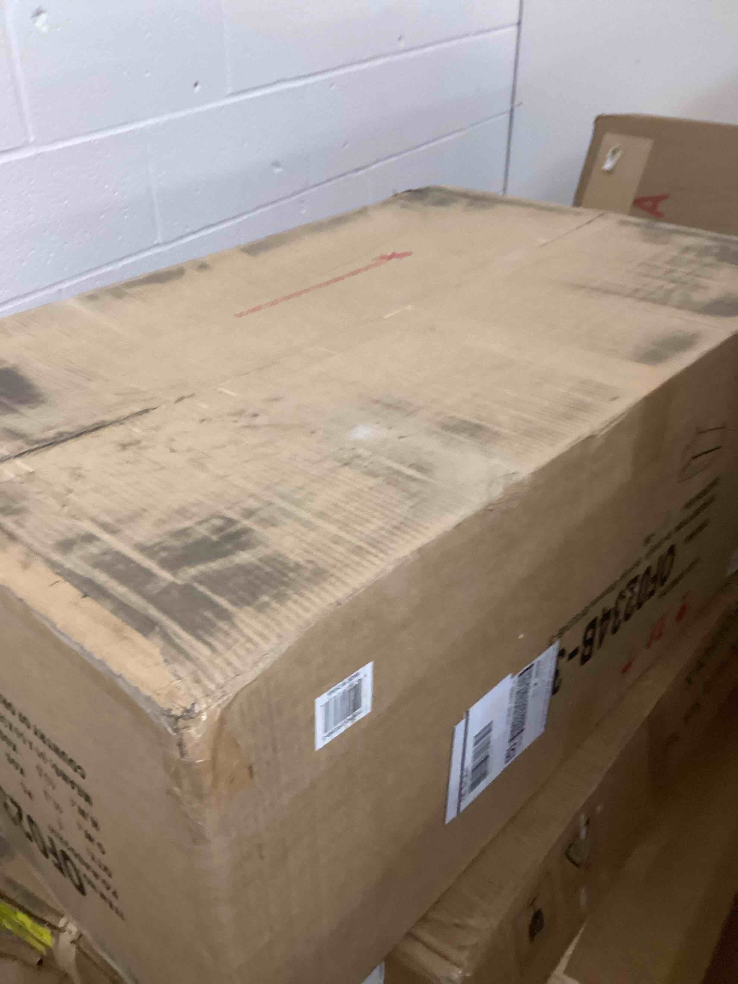 Condition photo showing New/Like New for rectangle storage ottoman, light gray