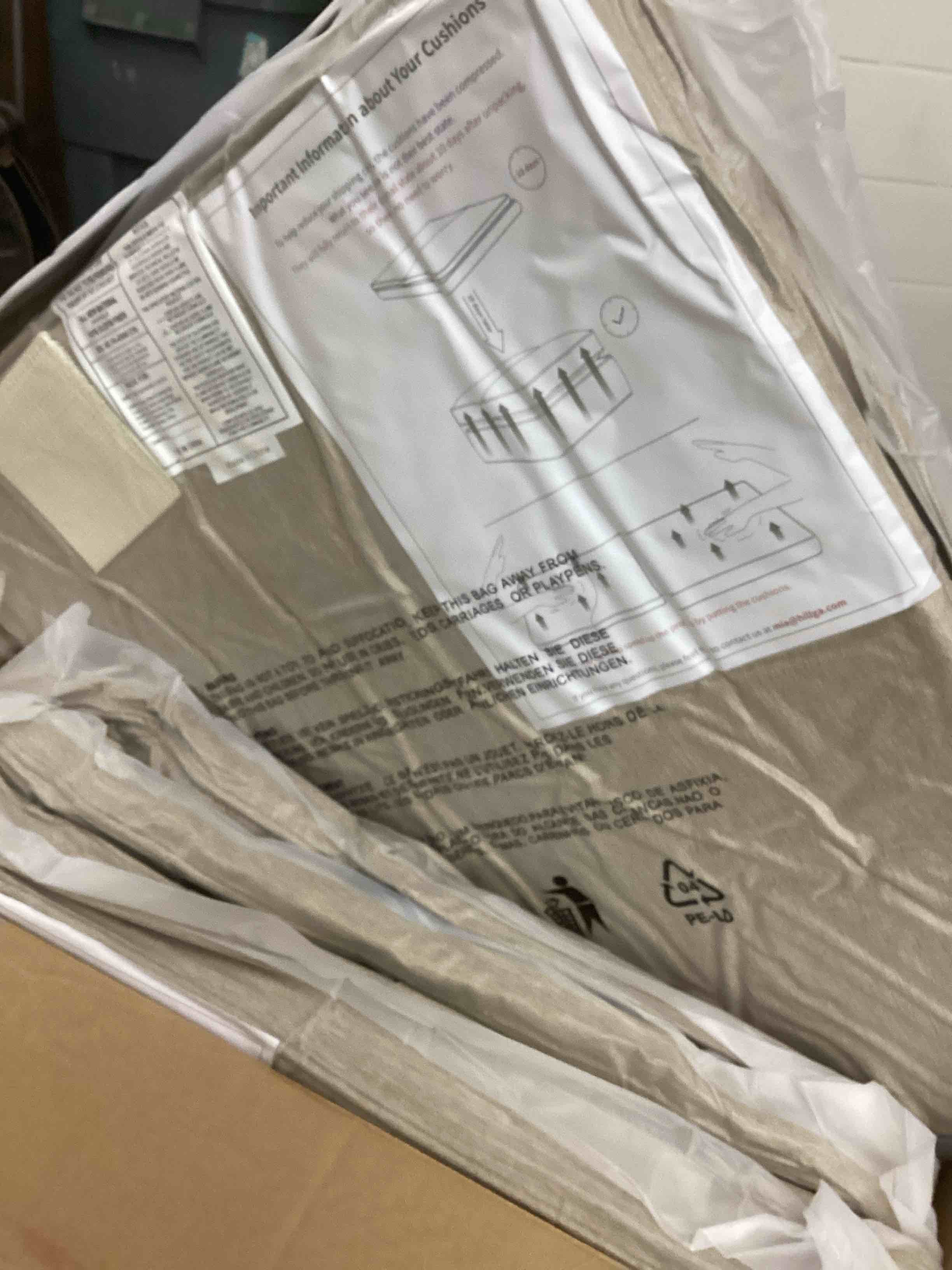 Condition photo showing New/Like New for sofa cushions,sand 2-pack