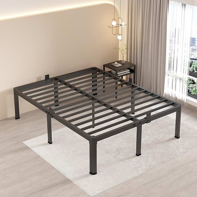 18 Inch Queen Size Metal Platform Bed Frame with Round Corners, Storage Space Under High Bed Frame-Heavy Duty Steel Slats Support, Noise Free - Easy Assembly - No Box Spring Needed