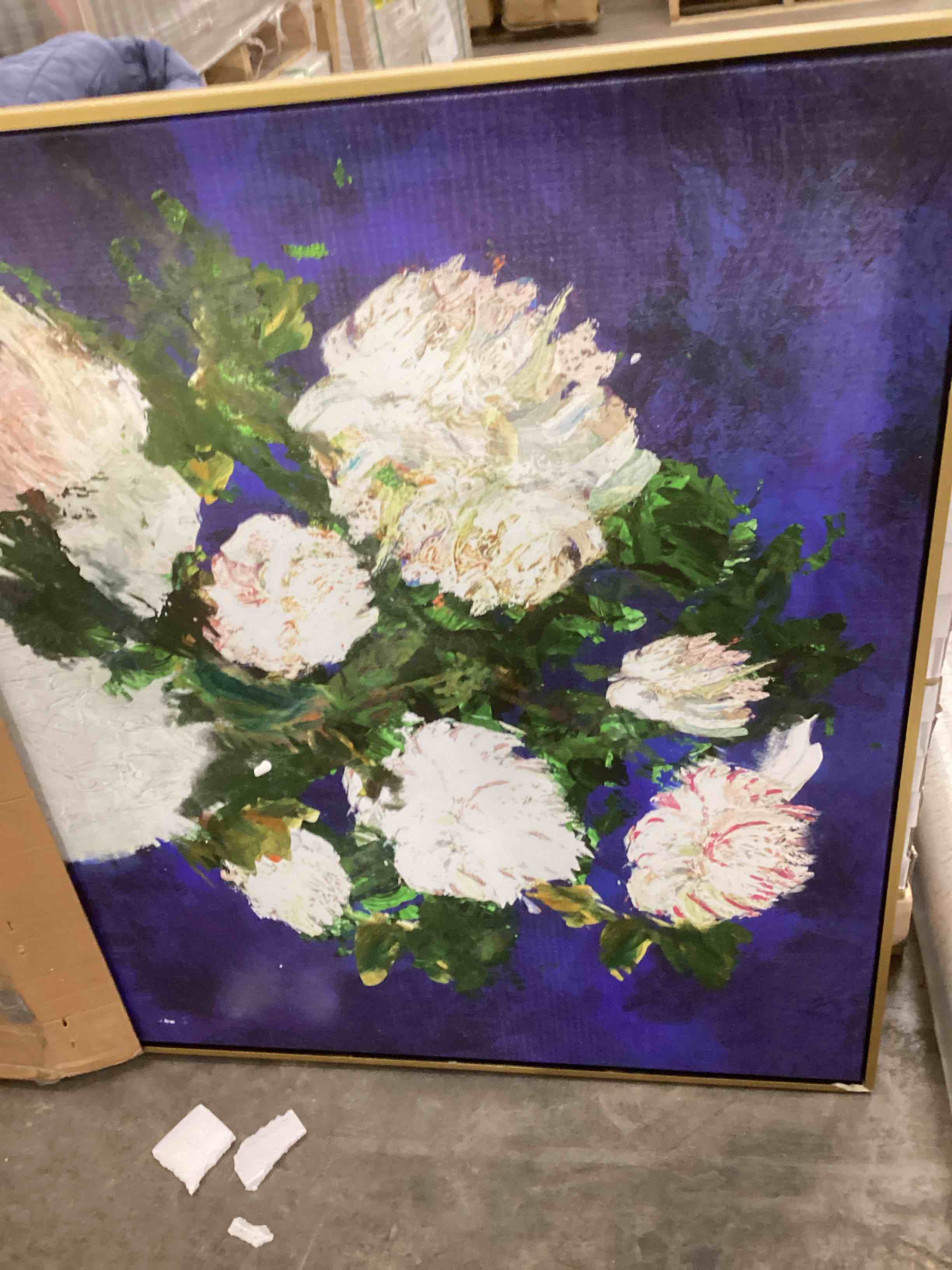 Condition photo showing As Is for dripping roses- painting print 41” x 41”