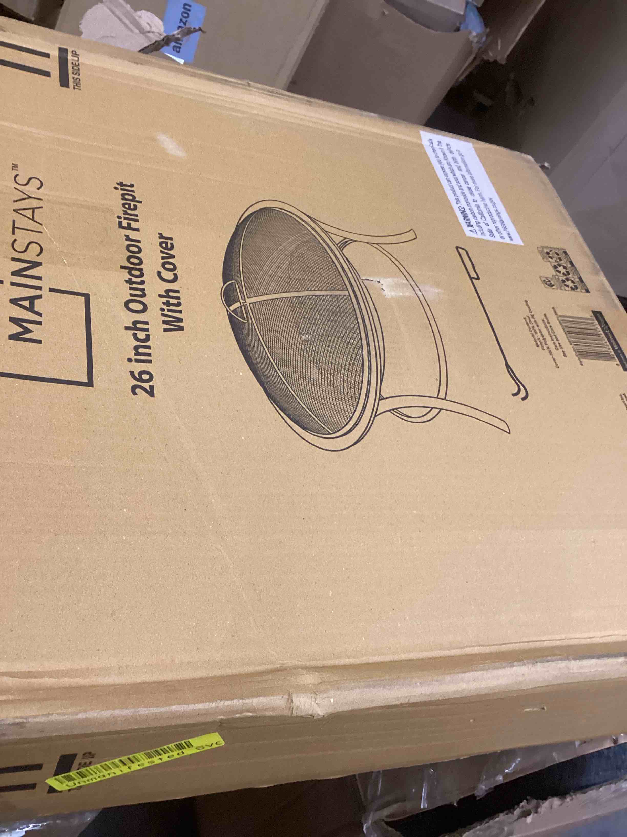 Condition photo showing New/Like New for Mainstays 26  Round Iron Outdoor Wood Burning Fire Pit  Black