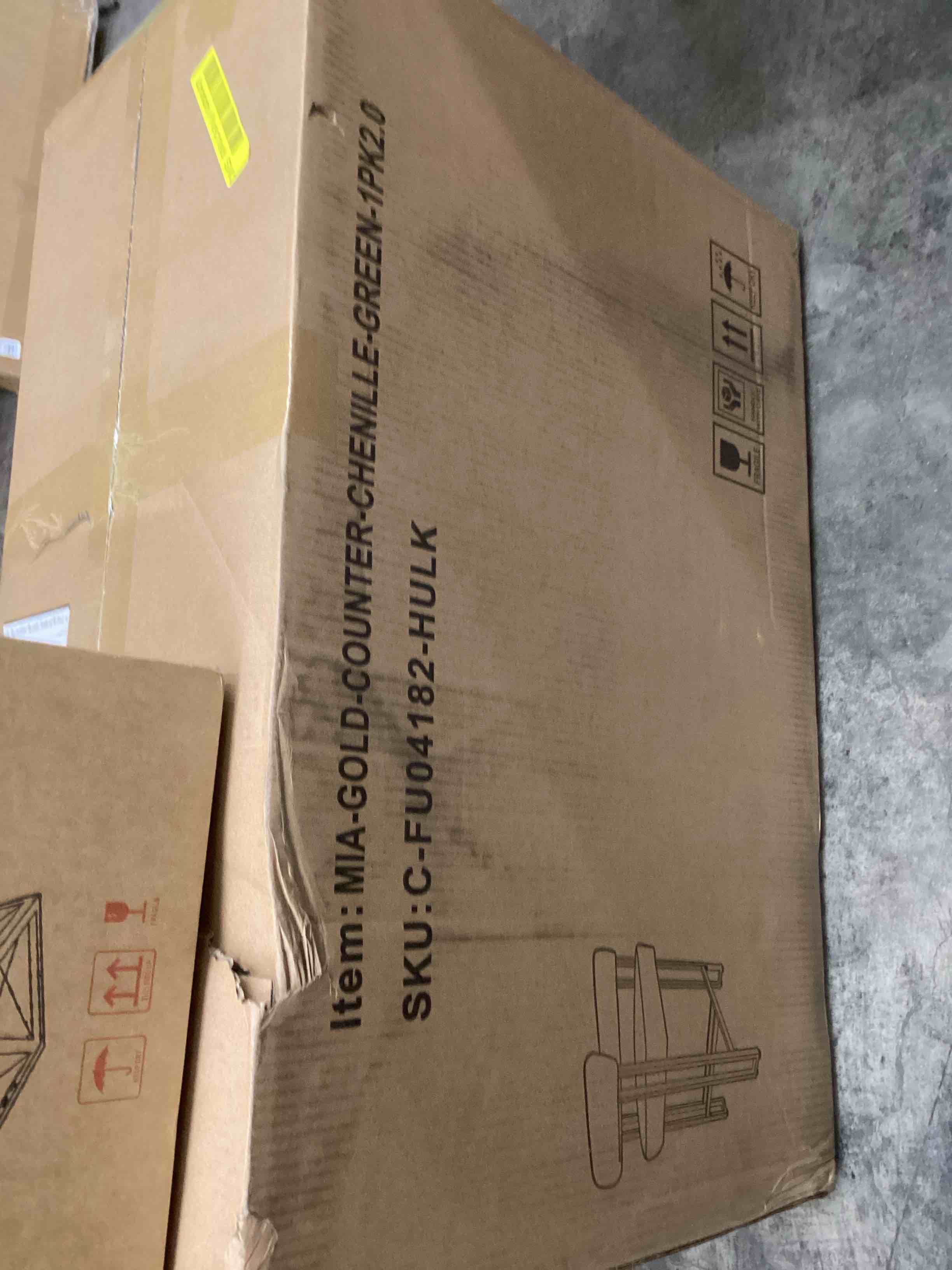 Condition photo showing New/Like New for Mia 24" Modern Gold Chenille Counter Stool with Arms (1-piece)