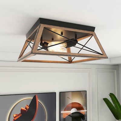 dreamsidea 2-light flush Mount with wooden finish 