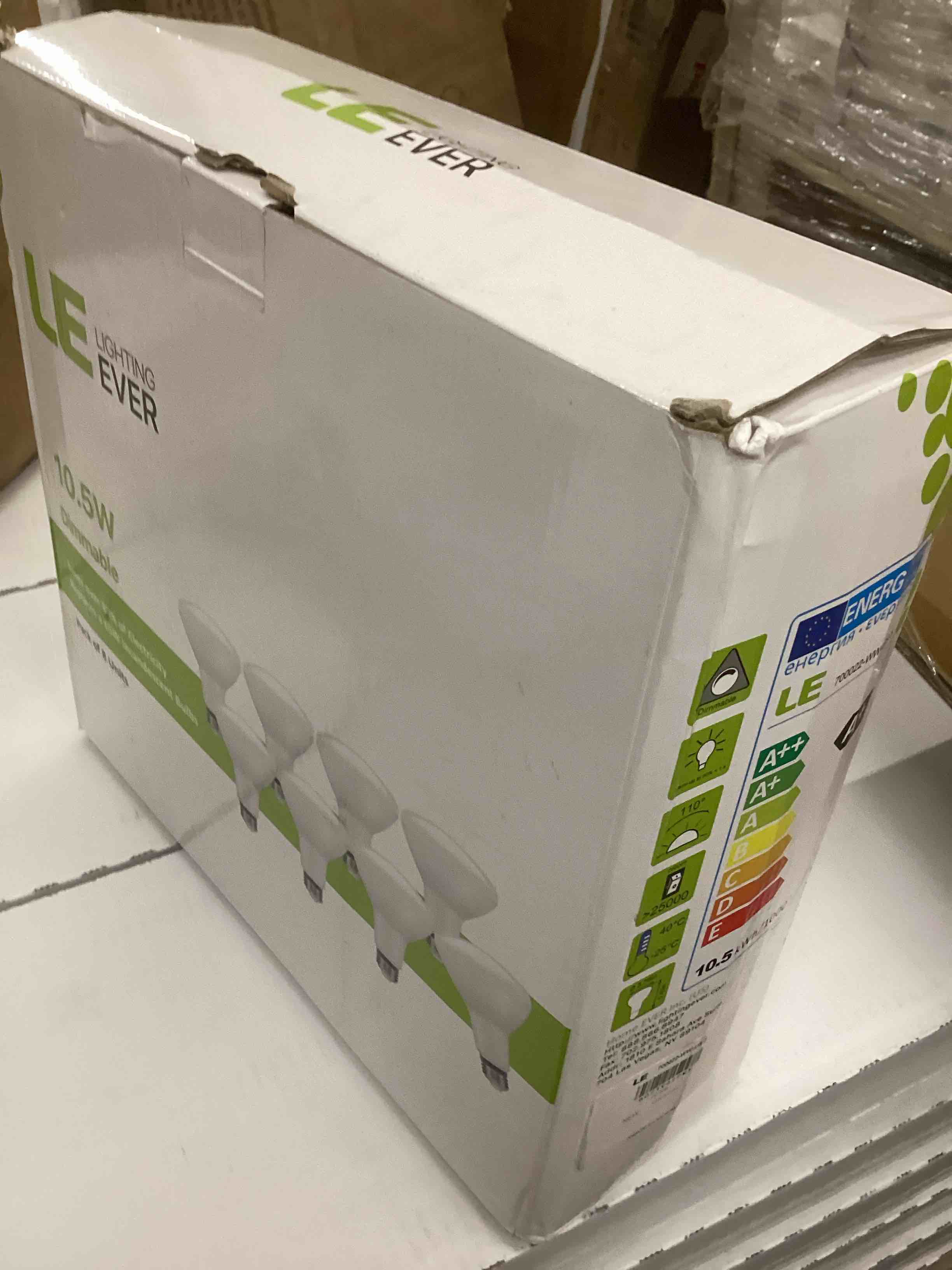 Condition photo showing New/Like New for LE BR30 E26 LED Flood Light Bulbs, Dimmable, 10.5W 850 Lumens, 65 Watt Incandescent Equivalent, 2700K Warm White, 110° Wide Beam Angle, 8 Packs