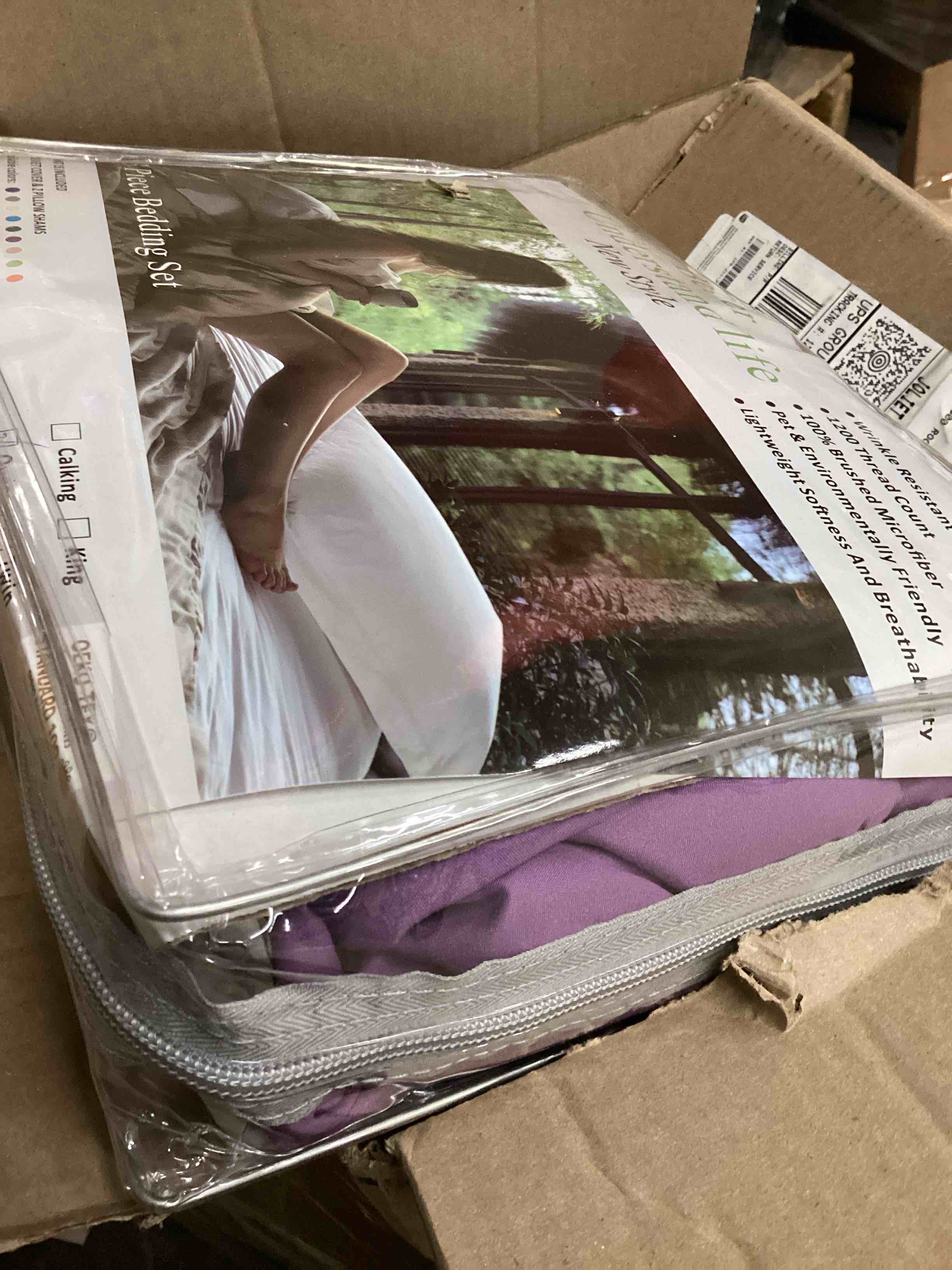 Condition photo showing As Is for Comforter Set 3 Pieces Solid Comforter Breathable Quilted Style Queen Purple