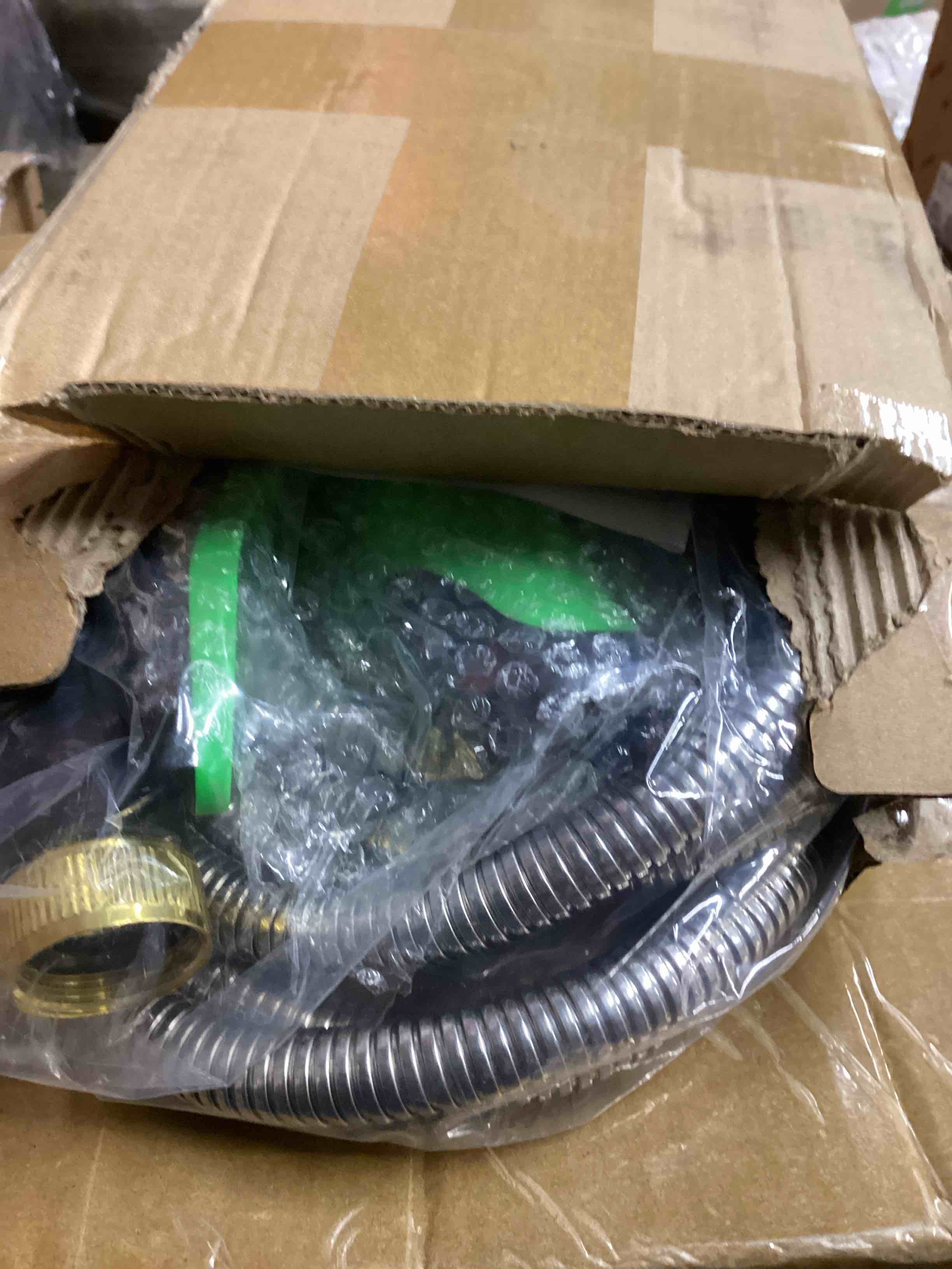 Condition photo showing Good Condition for 25ft Garden Hose, Metal Stainless Steel Water Hose w/ 10 Functional Nozzles & 3/4 inch Brass Fittings, Flexible, Kink&Tangle Free, Puncture Resistant, Heavy Duty Water Pipe for Yard&Outdoor(Sliver)