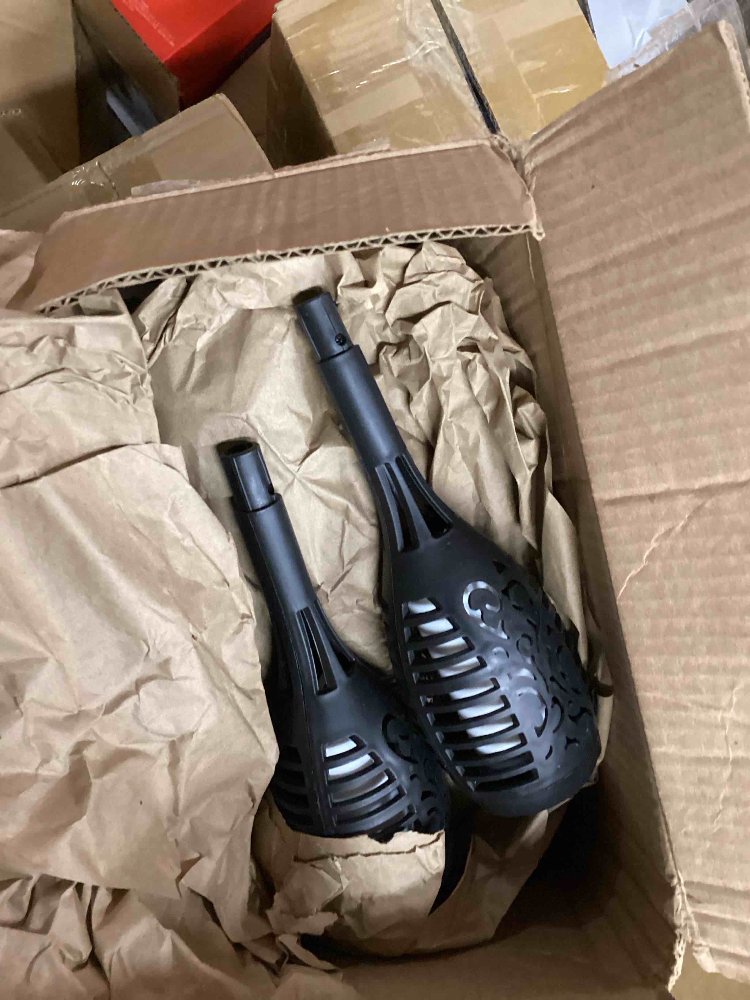 Condition photo showing As Is for IkeeRuic Solar Lights Outdoor, Solar Torch Light with Flickering Flame for Outdoor Decor, Solar Garden Lights, Waterproof Outdoor Lighting, Flame Torches for Outside Patio Pathway Yard Decorations (incomplete) 