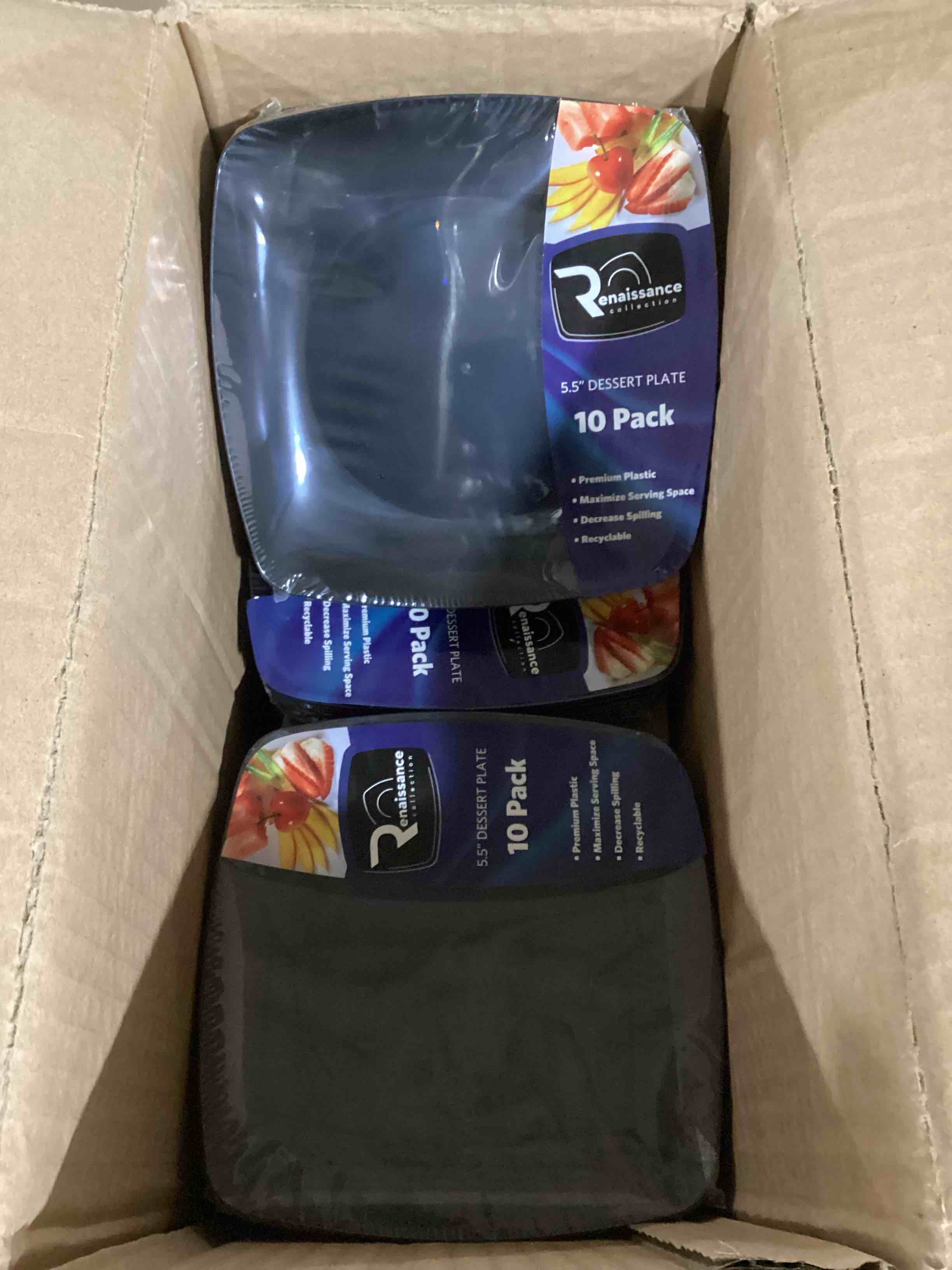 Case of 12 (10ct) Renaissance Collection 5.5in Plastic Dessert Plate, Black 