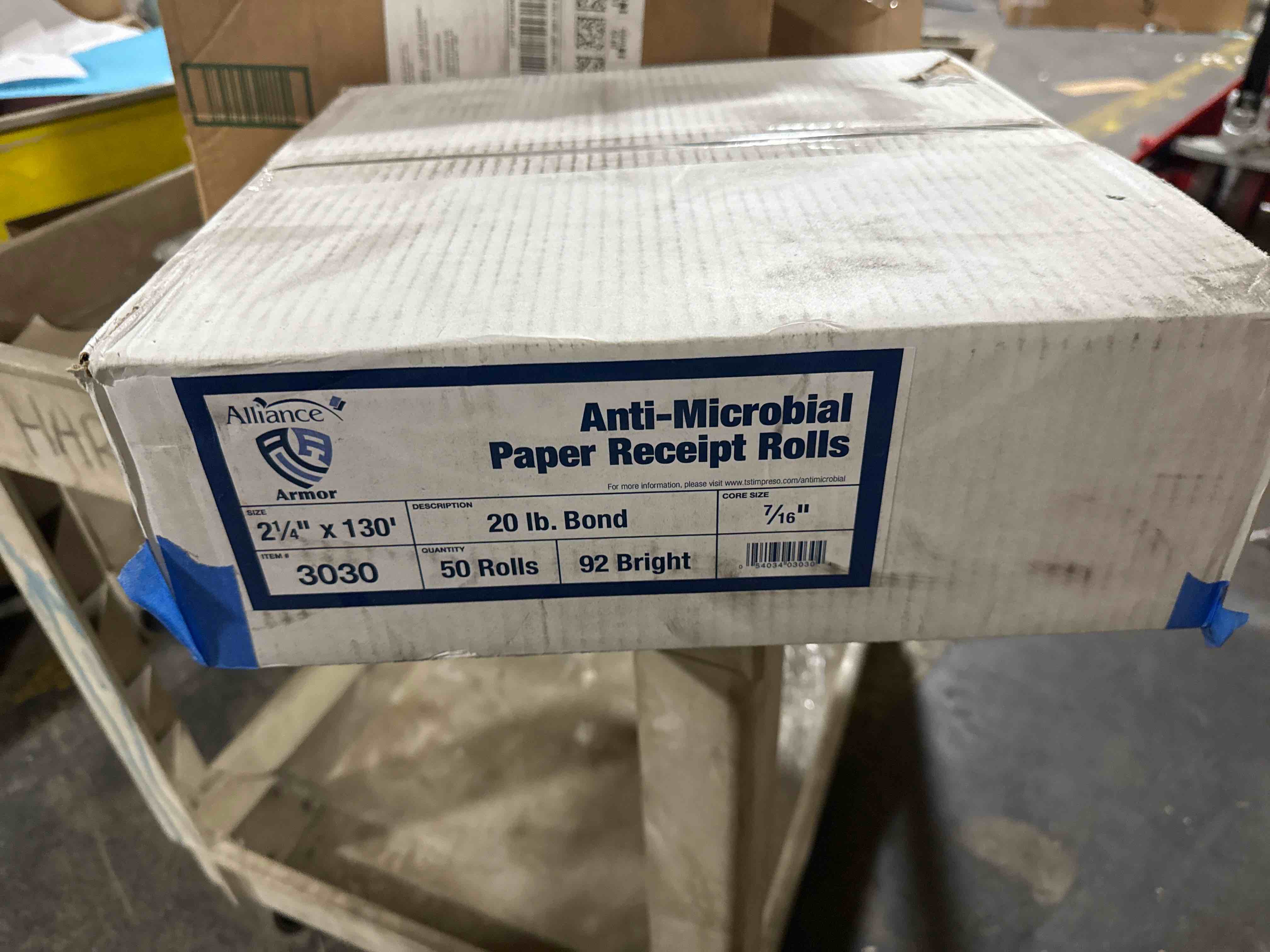 Receipt Paper Rolls 2 ¼ x 130 Alliance Armor Antimicrobial Bond  50 roll | case  white