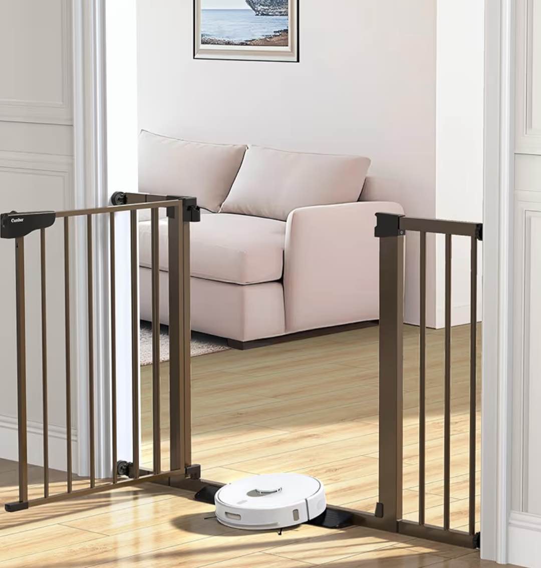 Cumbor 29.7-46" Baby Gate for Stairs, Mom's Choice Awards Winner-Auto Close Dog Gate for the House, Easy Install Pressure Mounted Pet Gates for Doorways, Easy Walk Thru Wide Safety Gate for Dog, Brown