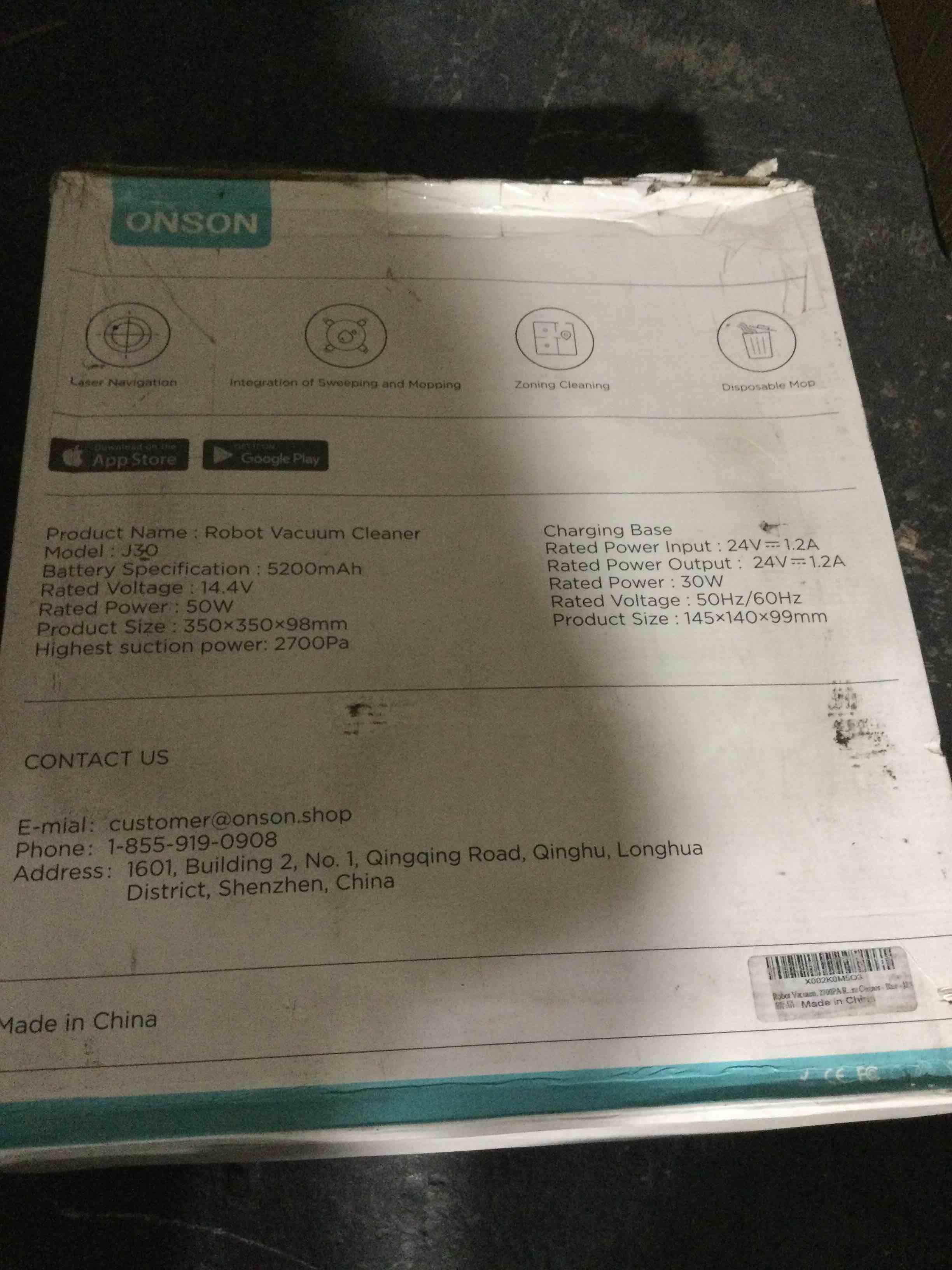 onson j30 smart robot vacuum cleaner