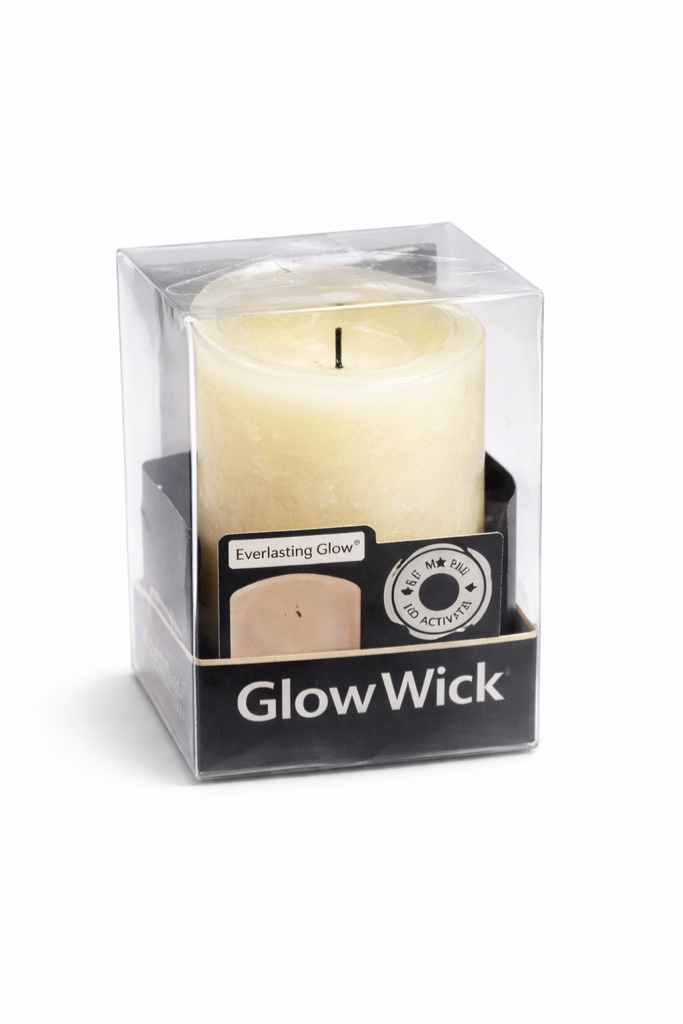 6-inch tall battery-operated bisque wax glow wick® led candle with vanilla scent, 3in x 4in