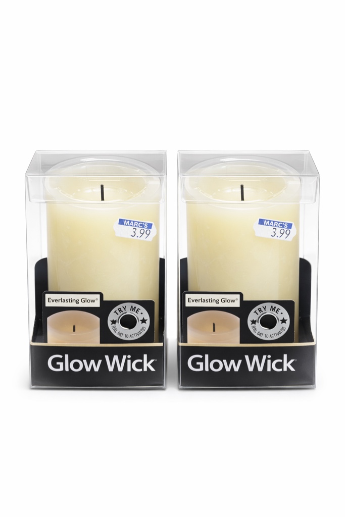 pac of 2 battery-operated bisque wax glow wick® led candle with vanilla scent 3in x 6in 