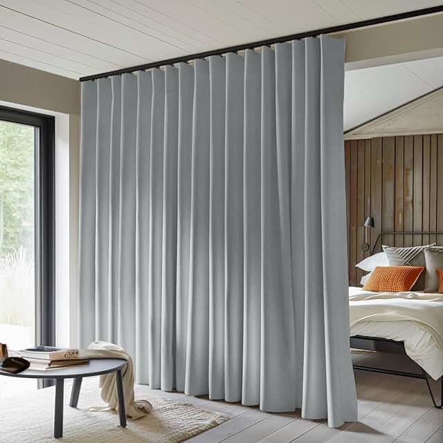 room divider curtains total blackout privacy curtain panel room thermal insulated noise reduction curtains for bedroom window living room ceiling track curtain w 8.3 ft × h 8 ft grey